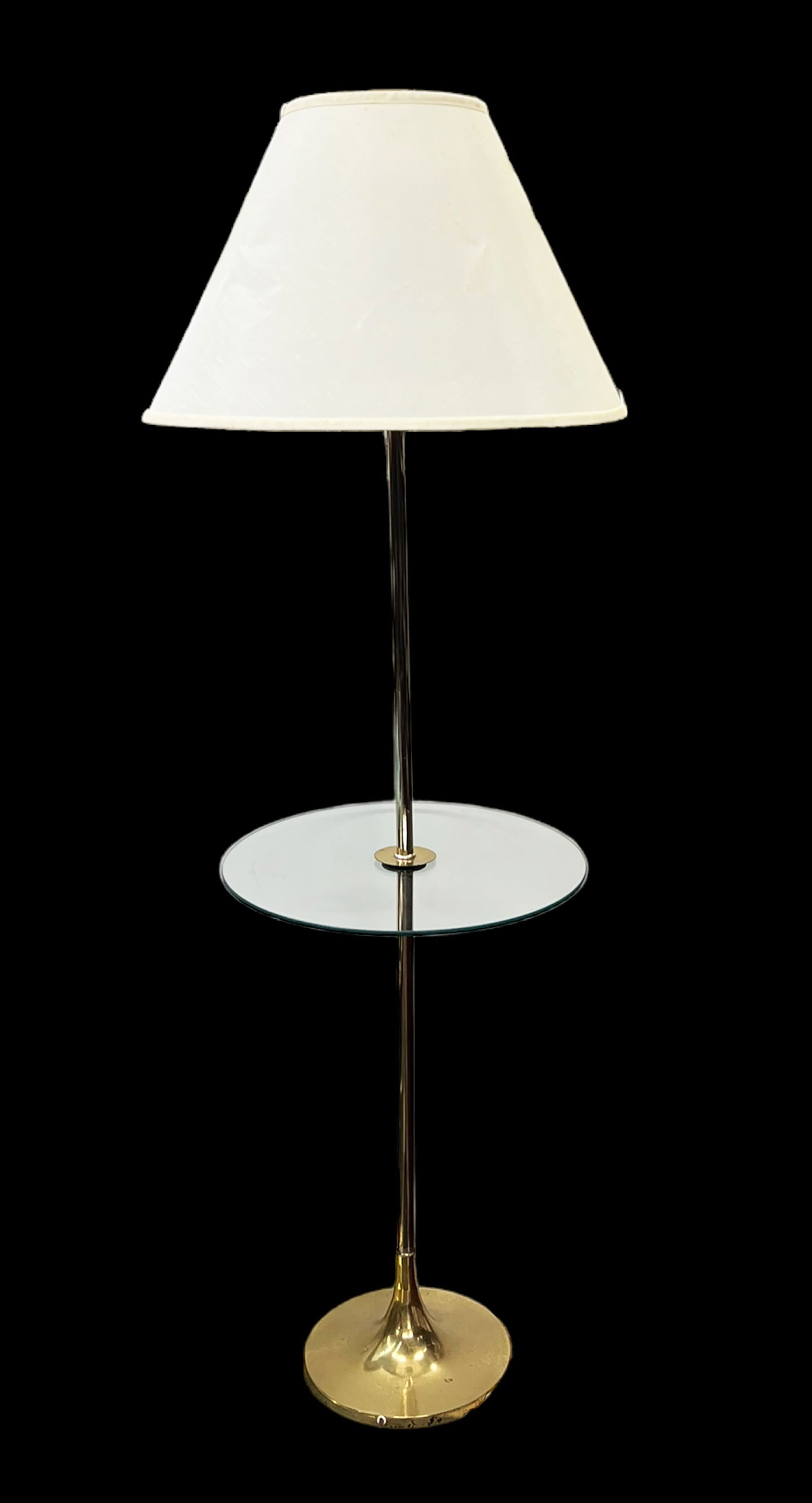 Mid-Century Brass Tone Floor Lamp w/ Glass Shelf. (1 of 1)