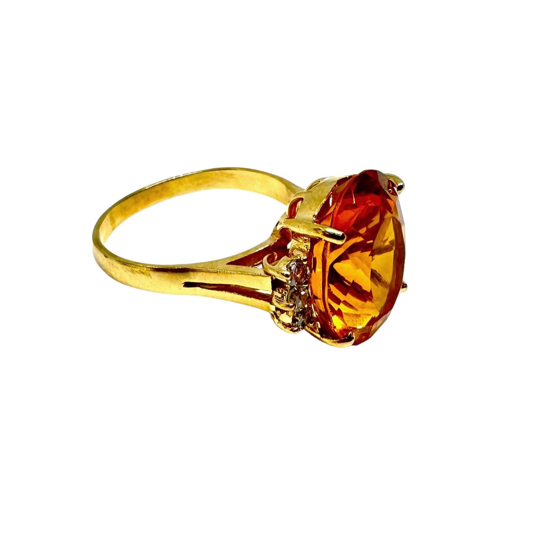 14K Gold Ring with Diamonds and Lg. Orange Stone. (1 of 3)