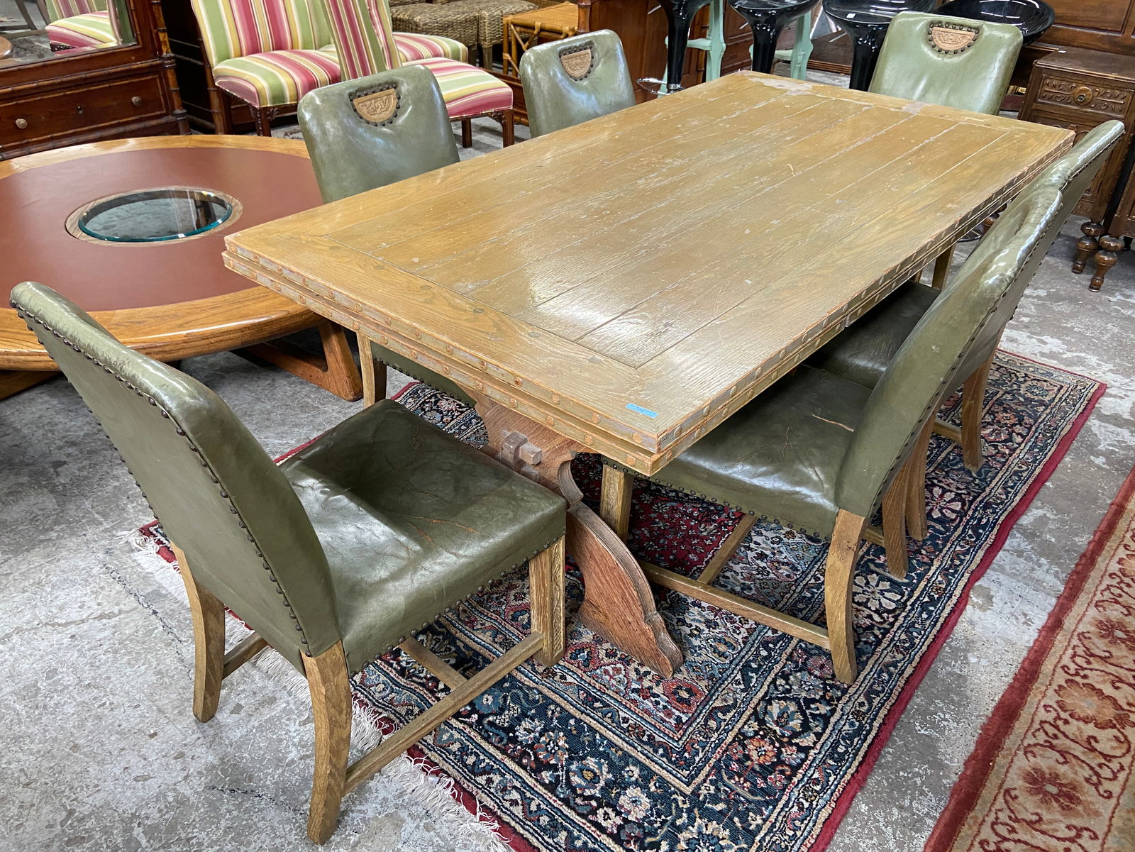 Refectory Trestle Dining Table with Six Chairs. (1 of 2)