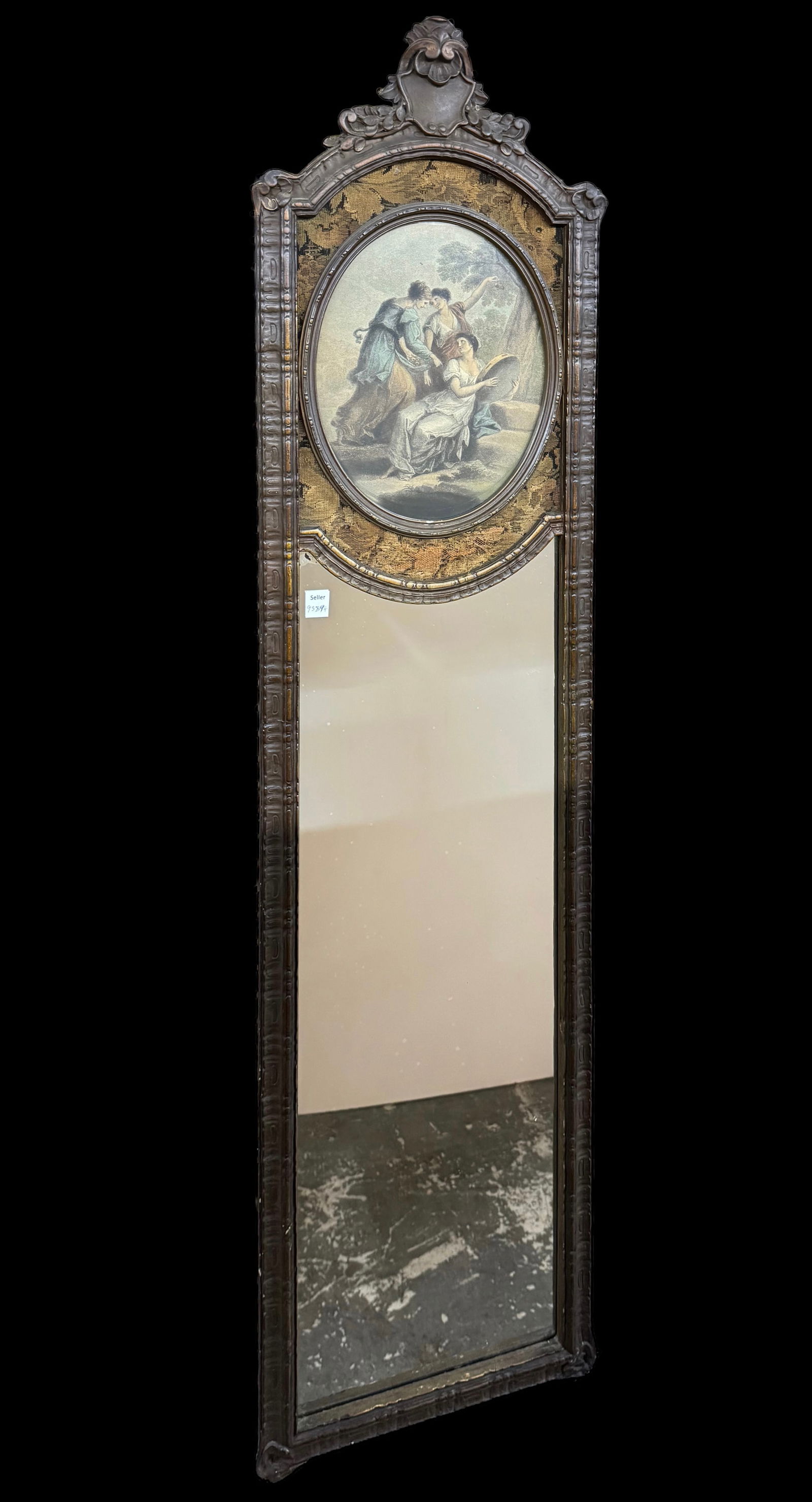 Antique French Style Wall Mirror with Print. (1 of 1)