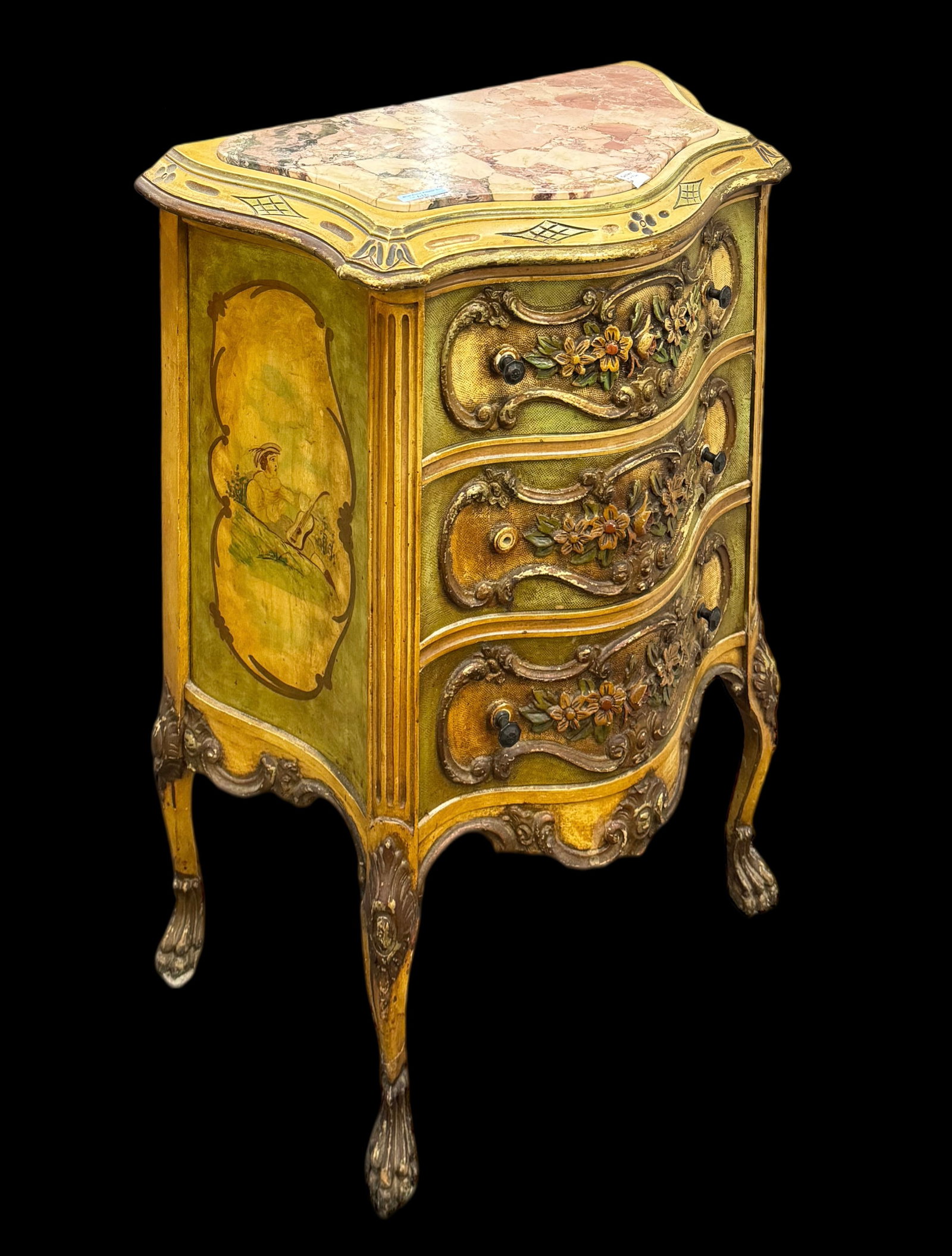 Vintage Carved Bow-Front Chest with Marble Top. (1 of 1)