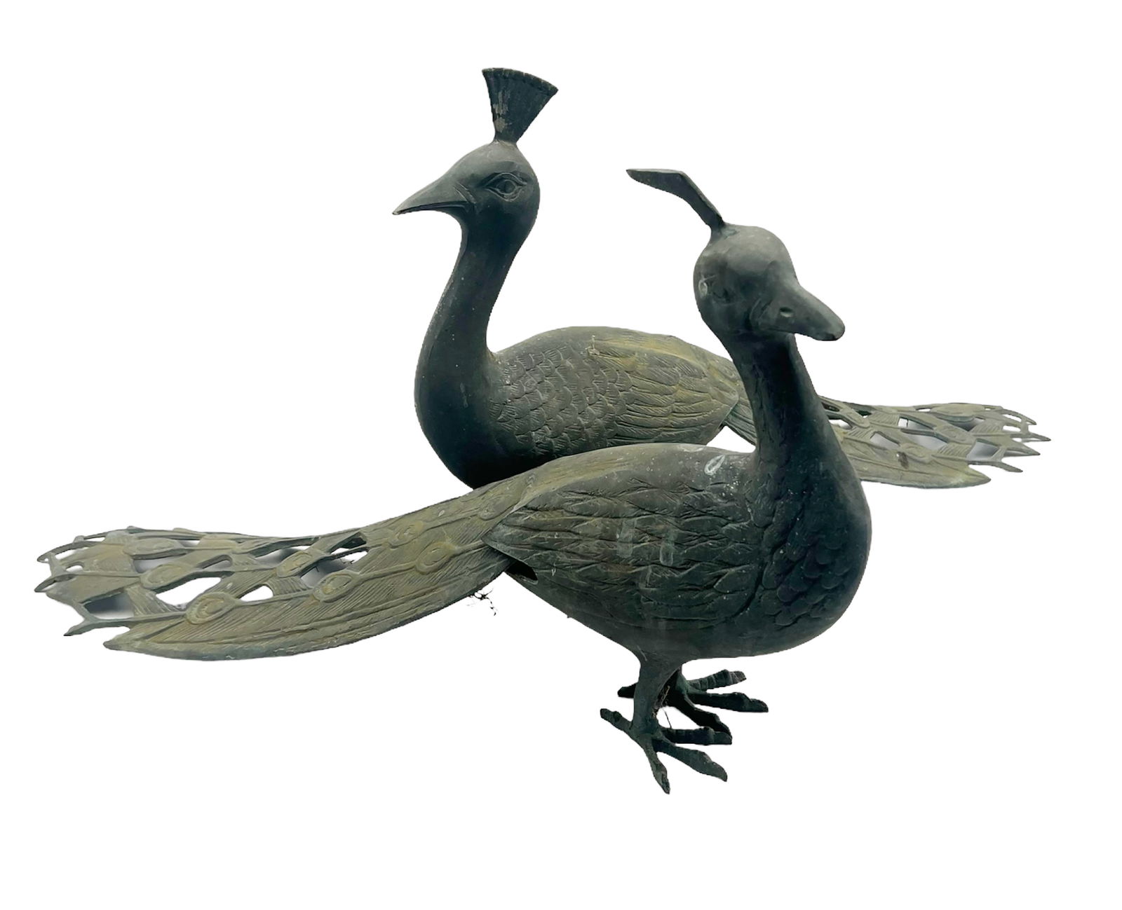 Pair of Metal Peacock Sculptures. (1 of 3)