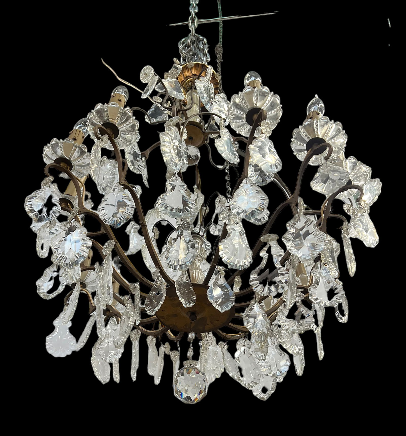 Wrought Iron Chandelier w/ Fancy Crystal Prisms. (1 of 1)