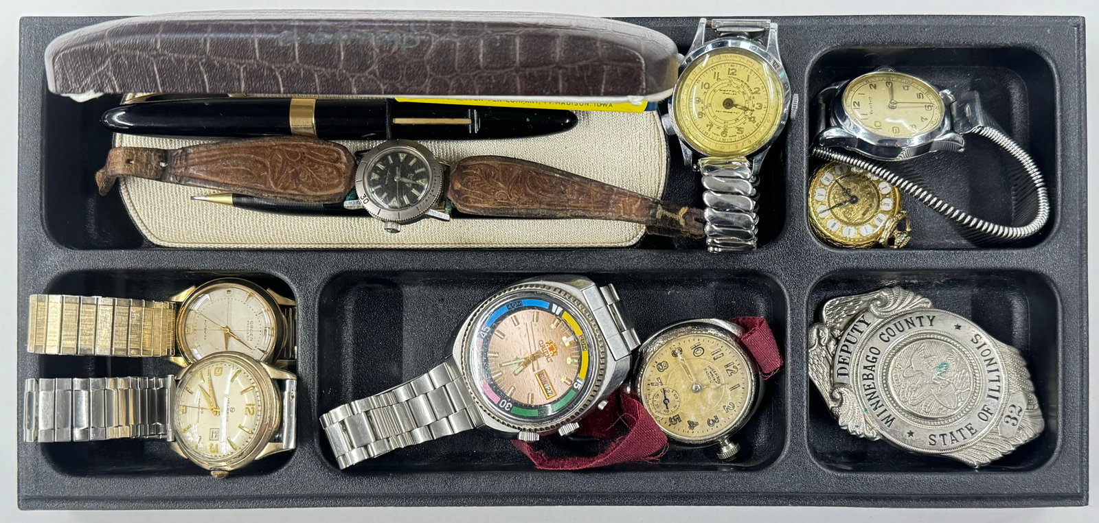 Lot: Assorted Watches, Pens, Badge. (1 of 3)