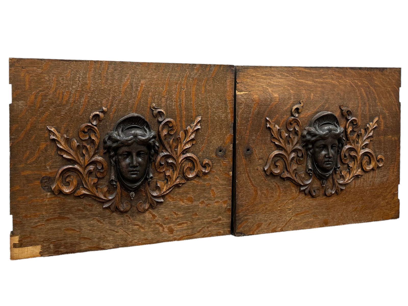 Pair of Antique Figural Carved Oak Panels. (1 of 2)
