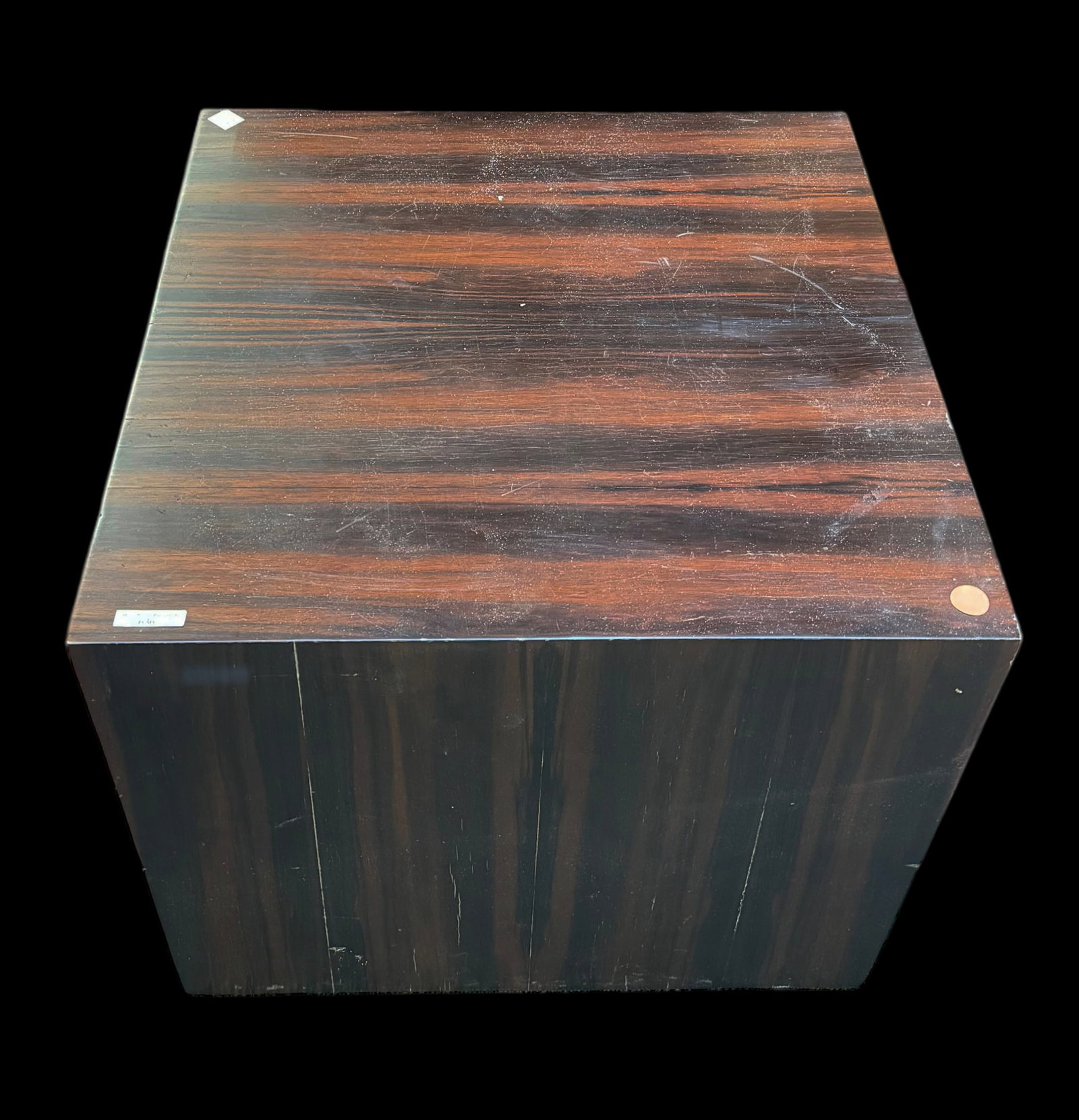 Gerard Wood Cube.: This is a wood cube made by Gerard out of Los Angeles. It has several scratches and scuff marks. It measures 24" wide, 24" deep, and 19" tall. Third-Party Freight Shipping or Personal Pickup is Requir