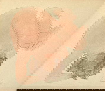 Lithograph after Auguste Rodin.: Auguste Rodin (French, 1840-1917). The lithograph is titled "Serie Douze Aquarelles V". It is signed in the plate, lower right. The sight area measures 10 1/4" x 11 3/4". It is housed in a birdseye ma