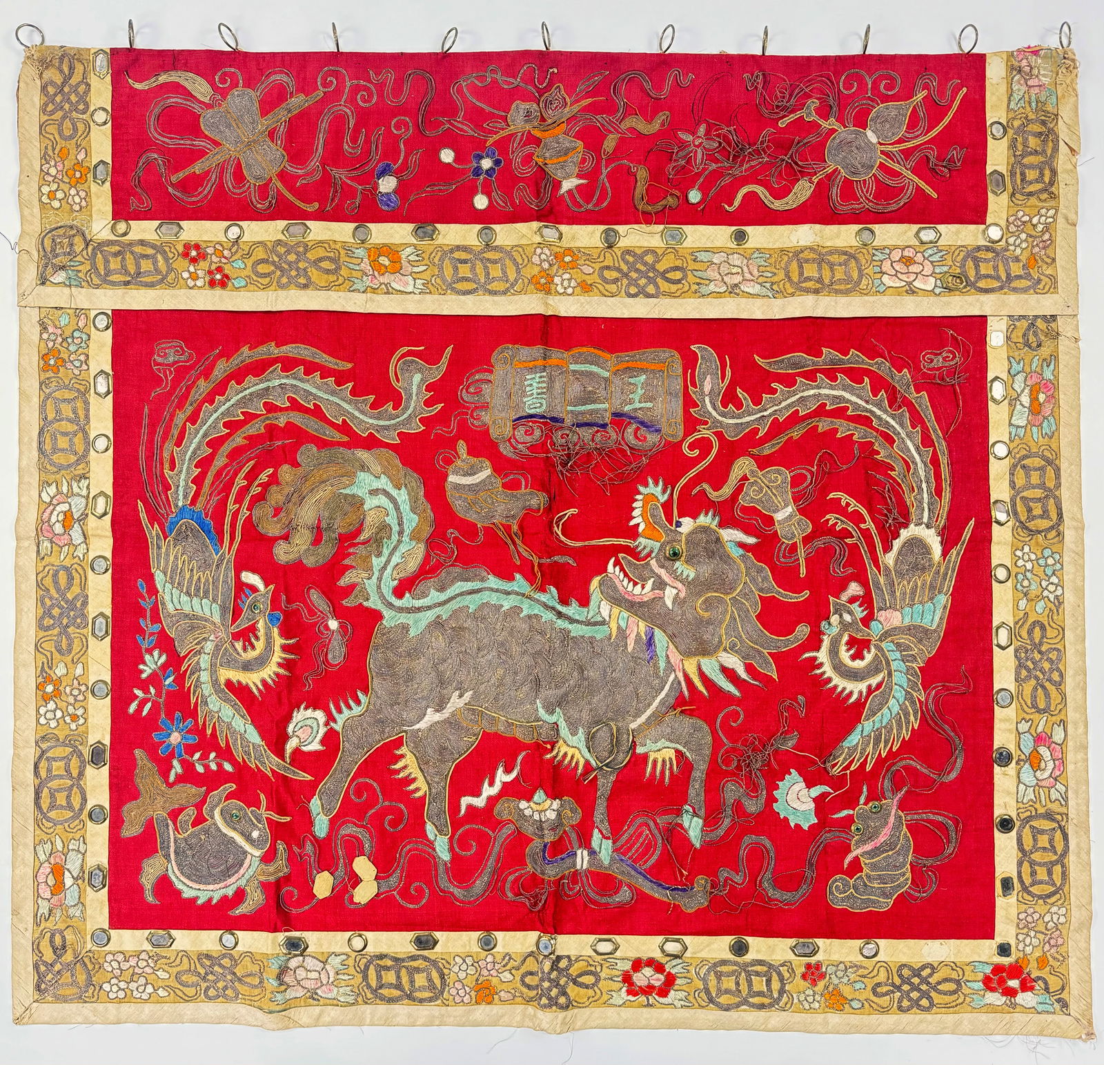 19th Century Chinese Tapestry with Qilin & Phoenix (1 of 8)