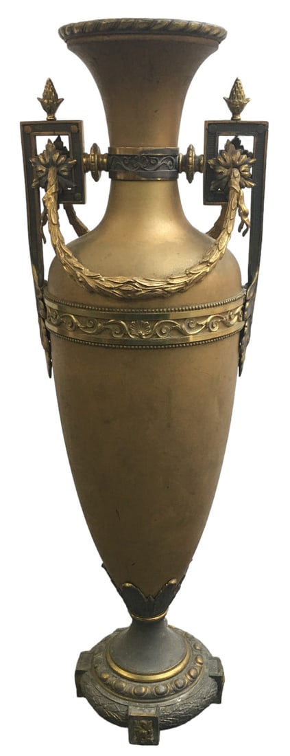 Lg. Antique Urn w/ Brass or Bronze Color Elements. (1 of 3)