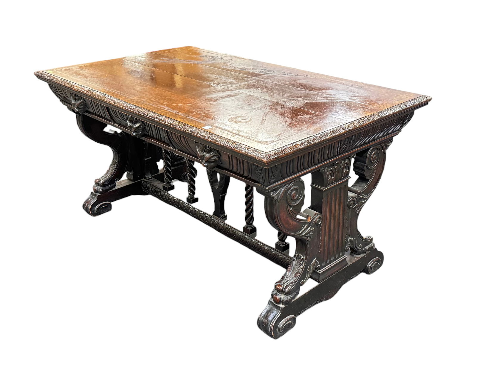 Antique Oak Partner's Desk. (1 of 4)