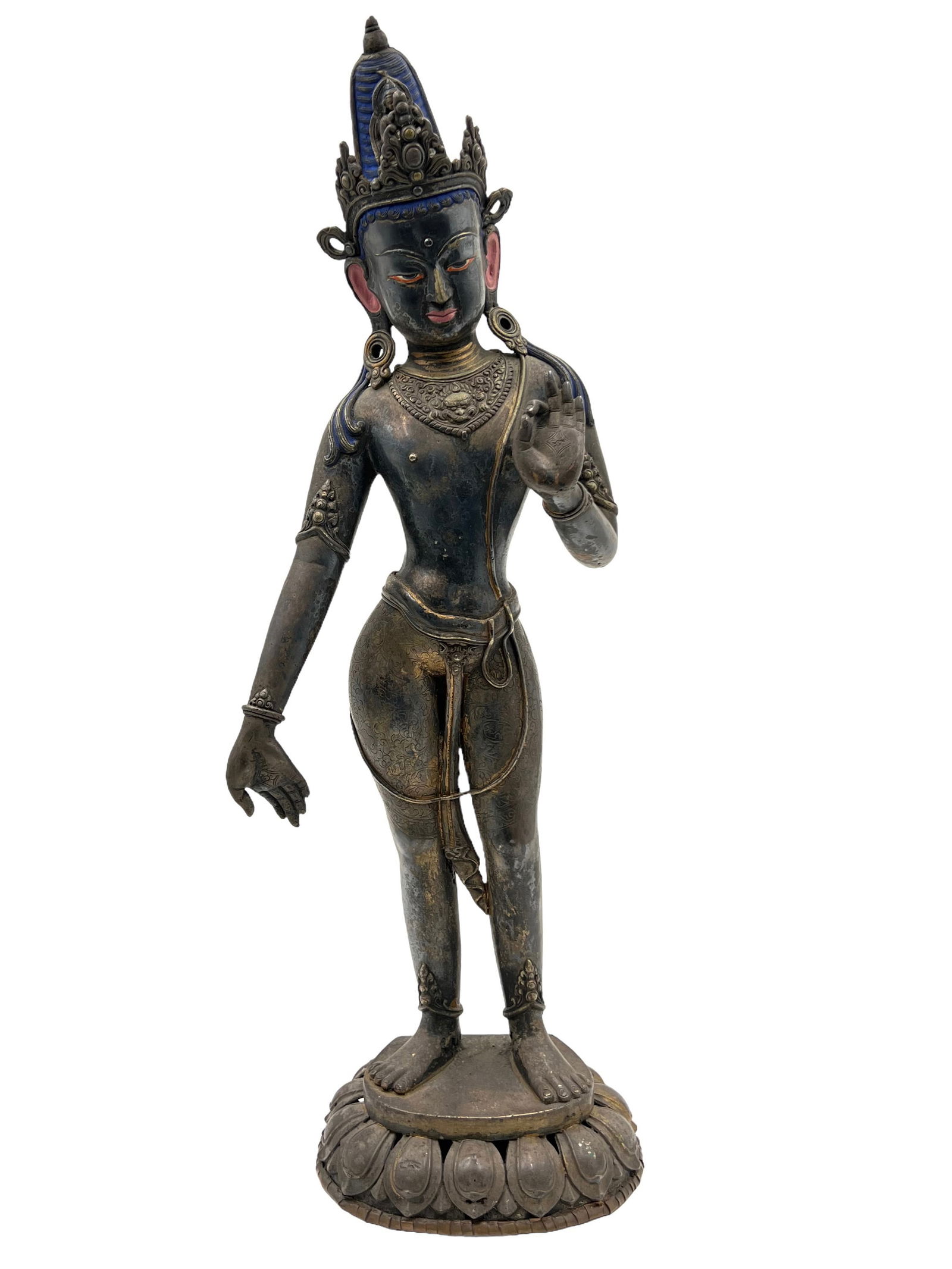 Large Old Asian Bronze Standing Buddha Figure. (1 of 3)