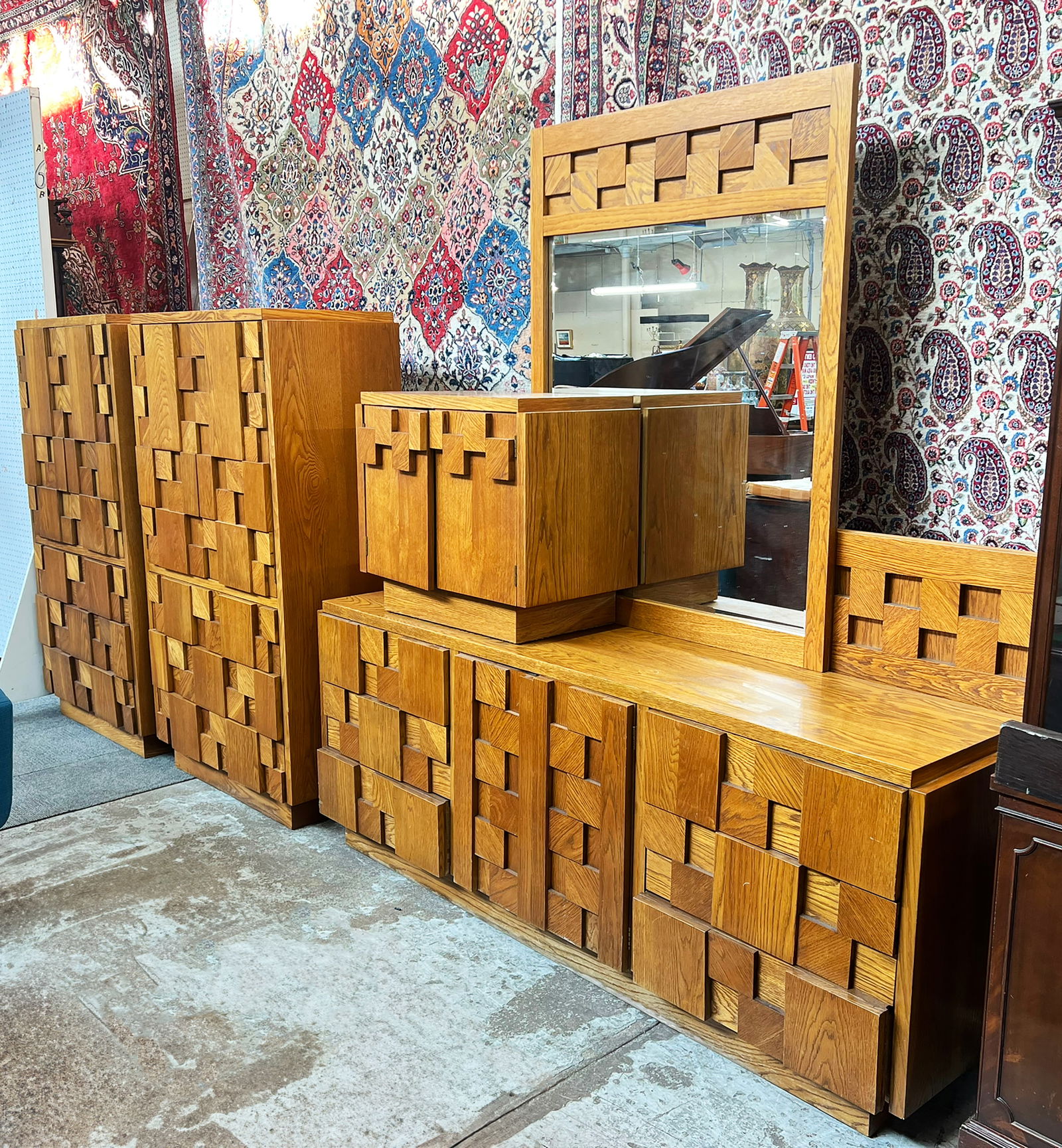 Six-Piece Lane Brutalist Oak Bedroom Set. (1 of 4)