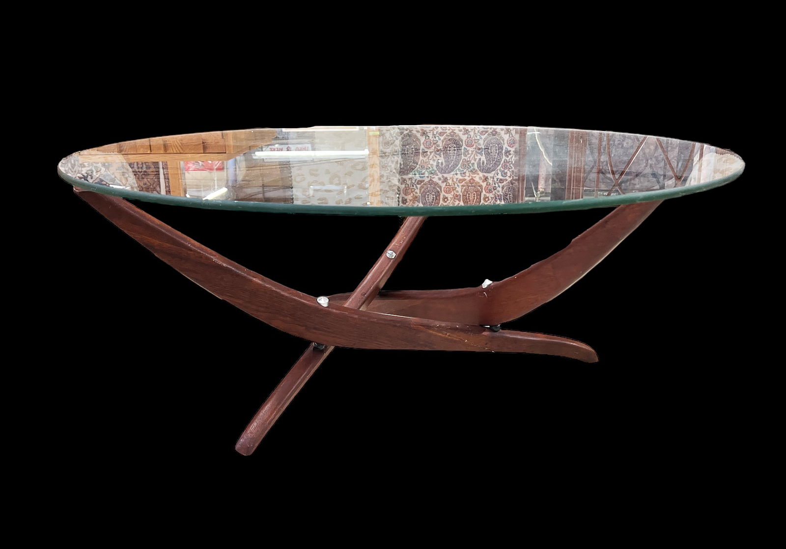 Mid-Century Style Sml. Glass Top Wood Coffee Table (1 of 1)