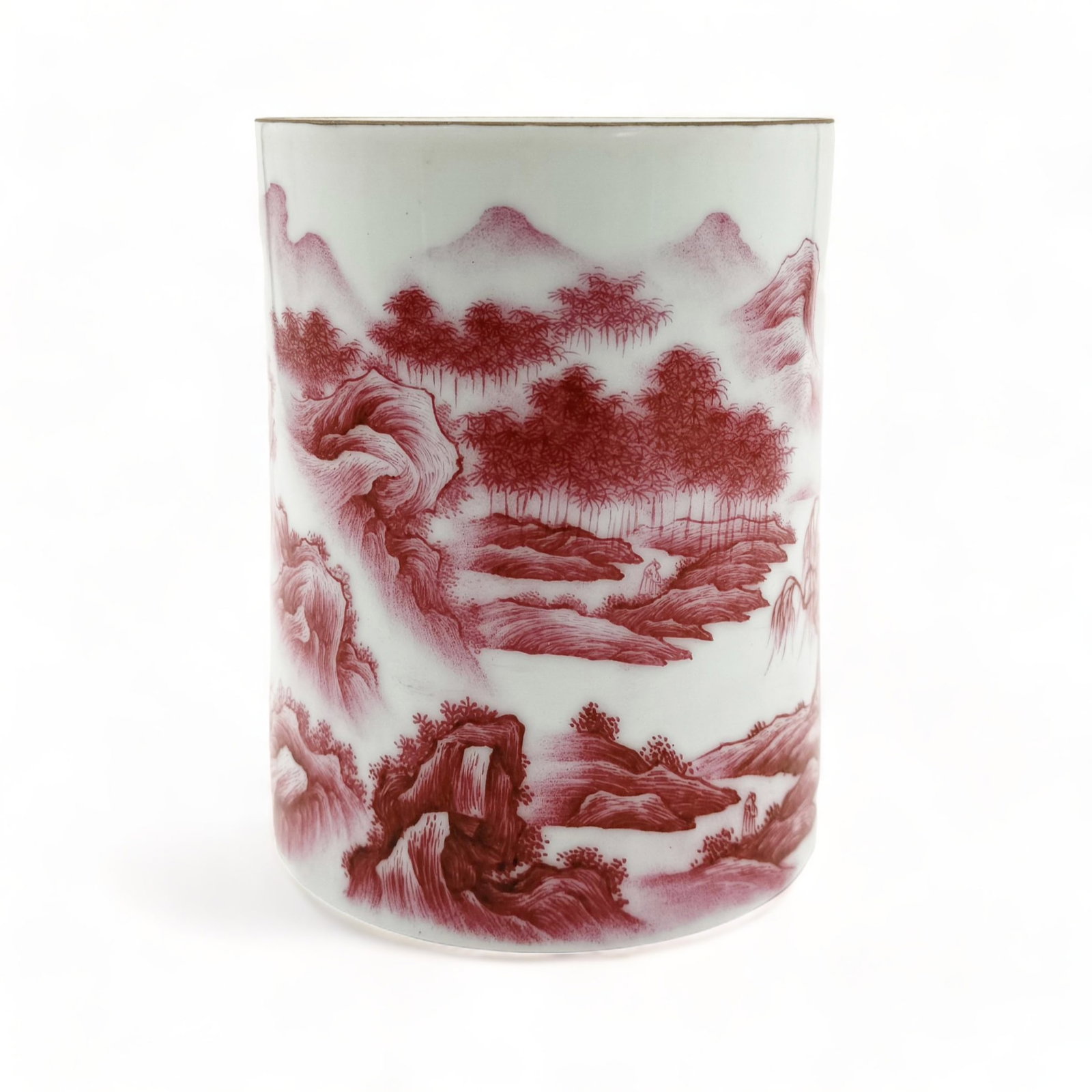 Large Chinese Porcelain Brush Part w/ Mark.: The piece is beautifully hand-painted, and in very good condition. It is signed on the underside. It measures 5 3/4" tall, and 4 1/2" in diameter. In-house shipping is available. Please see our websit