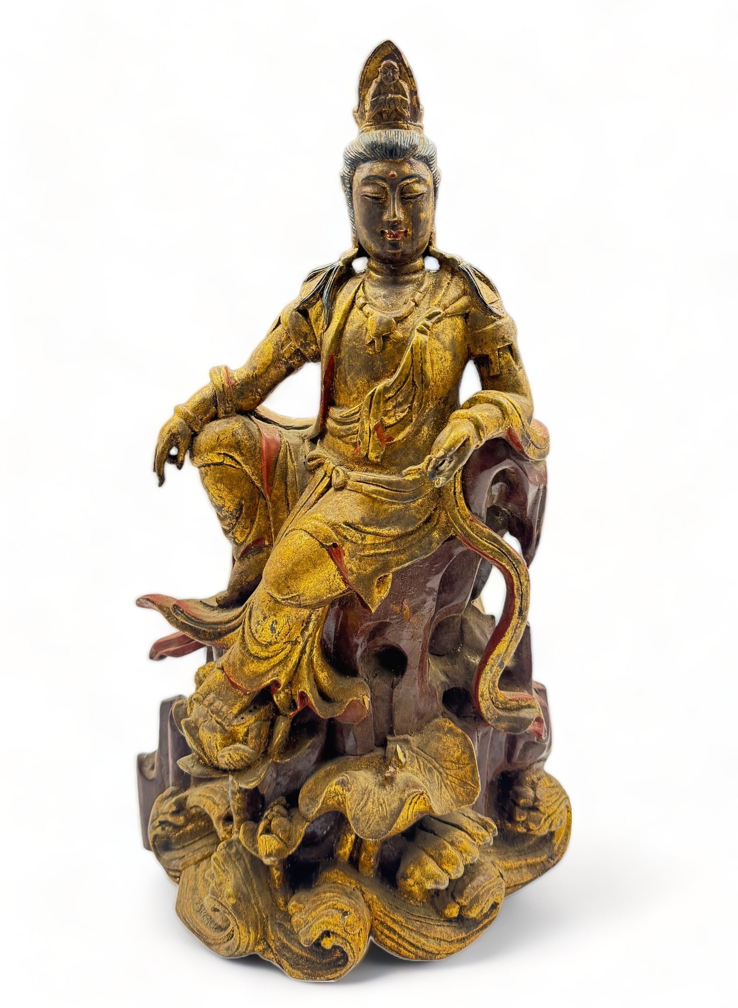 Old Chinese Wood Gold Gilded Buddha Figure. (1 of 5)