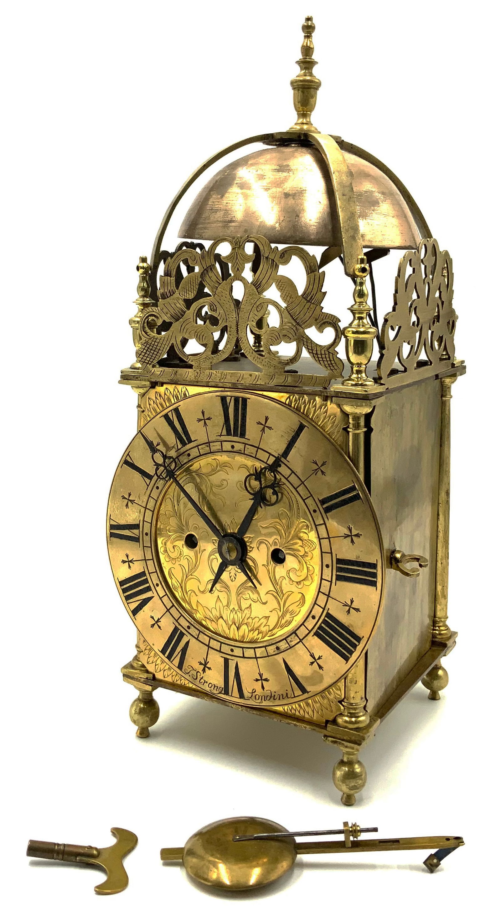 1860's Antique English Brass Lantern Clock. (1 of 7)