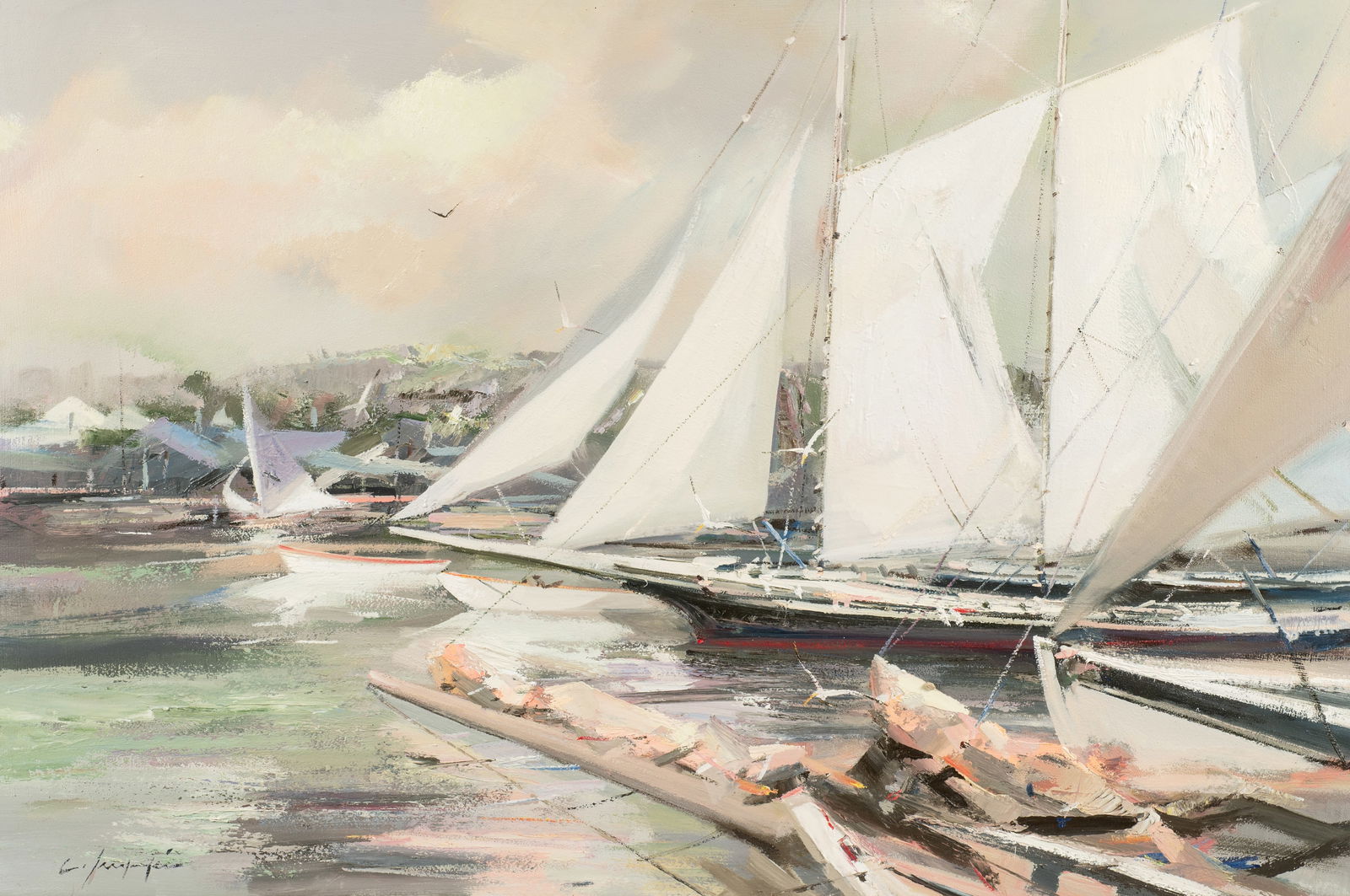 Large Maritime Painting, Charles C. Gruppe. (1 of 6)