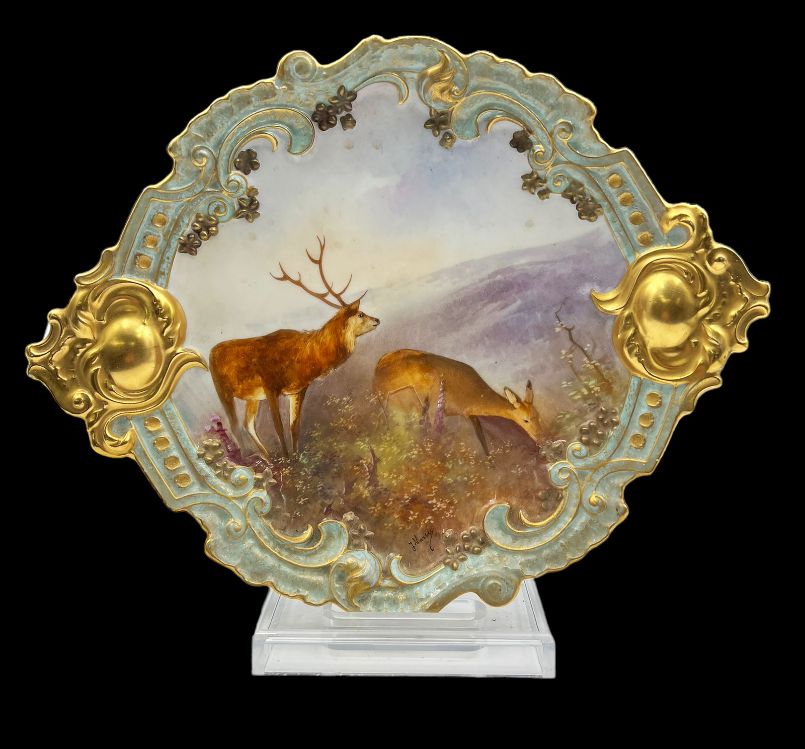 Limoges France Painted Plate w/ Deer Scene. (1 of 4)