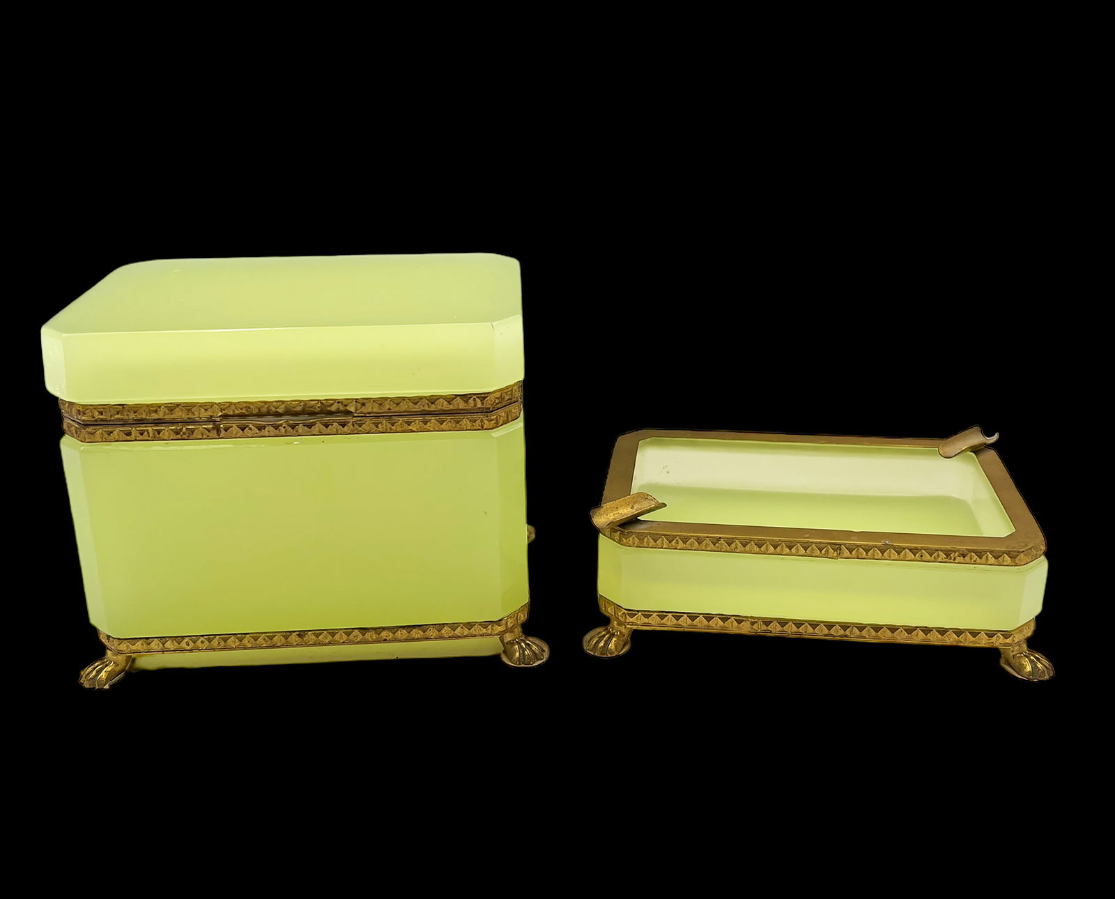 Uranium Glass 2 Pc. Set - Ashtray & Cigarette Box. (1 of 3)