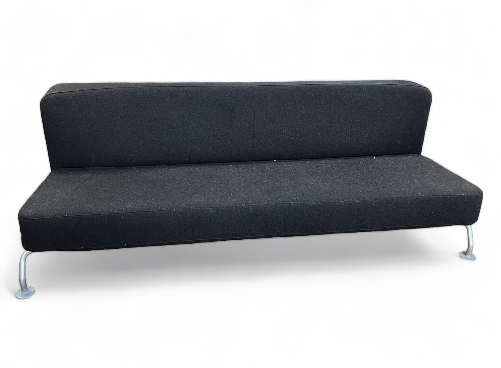 B & B Italia Sofa by James Irvine.: This sofa has black fabric, and opens up into a daybed. It is the "Lunar" model. It has a front bar and a side pedal machanism. It is in good condition, but could use some cleaning. There are some min