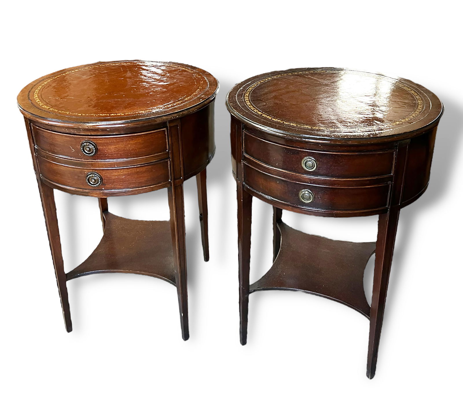 Pair of Leather Top Round Tables. (1 of 2)