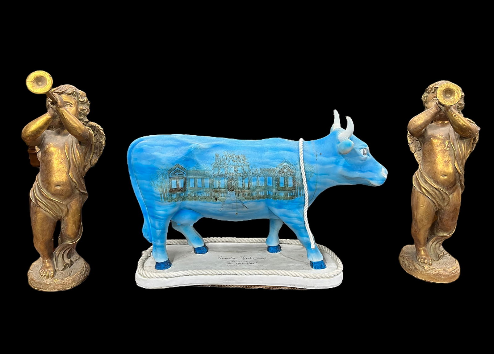 Pair of Cherubs & Painted Cow. (1 of 4)