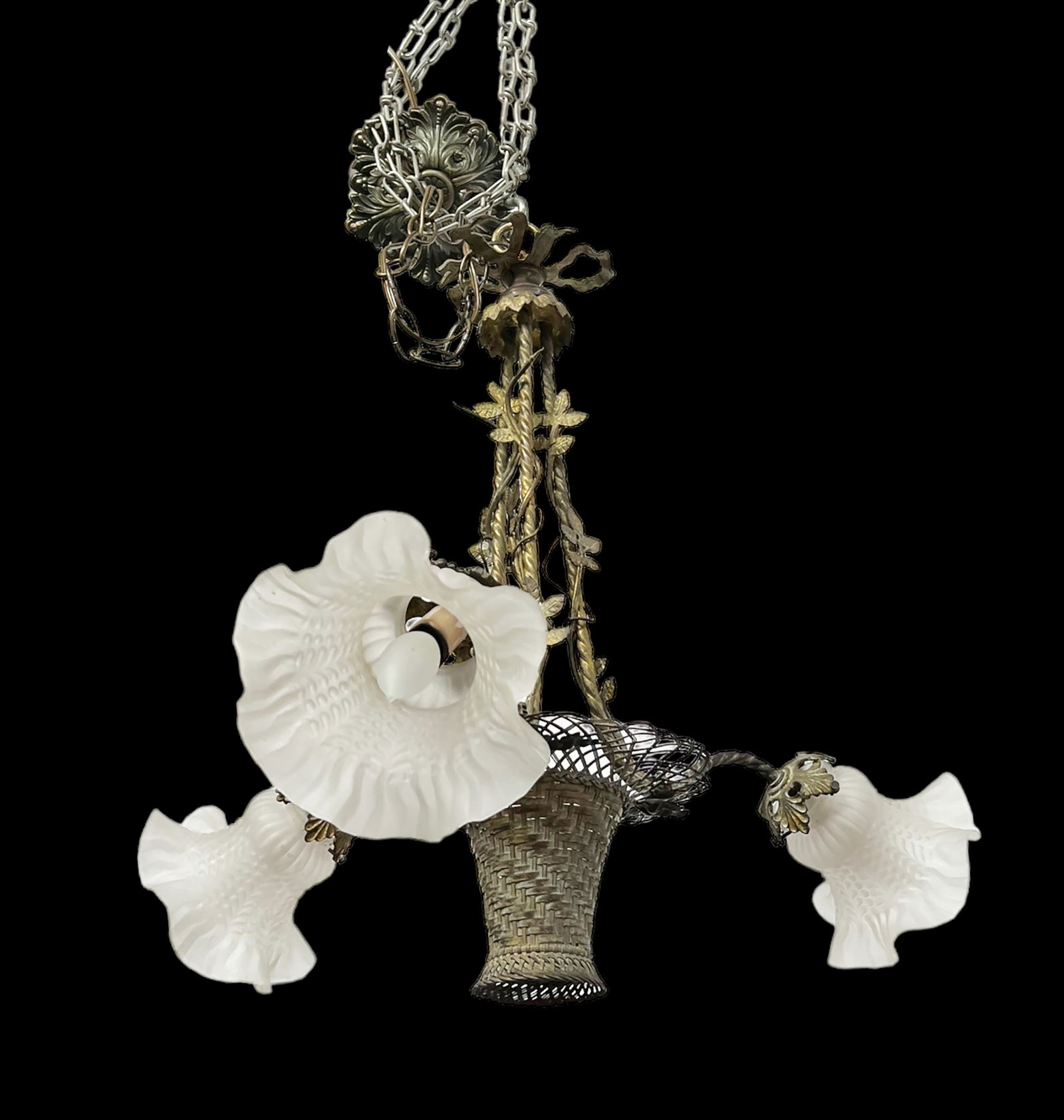 Antique Metal Light Fixture w/ Basket Design. (1 of 1)