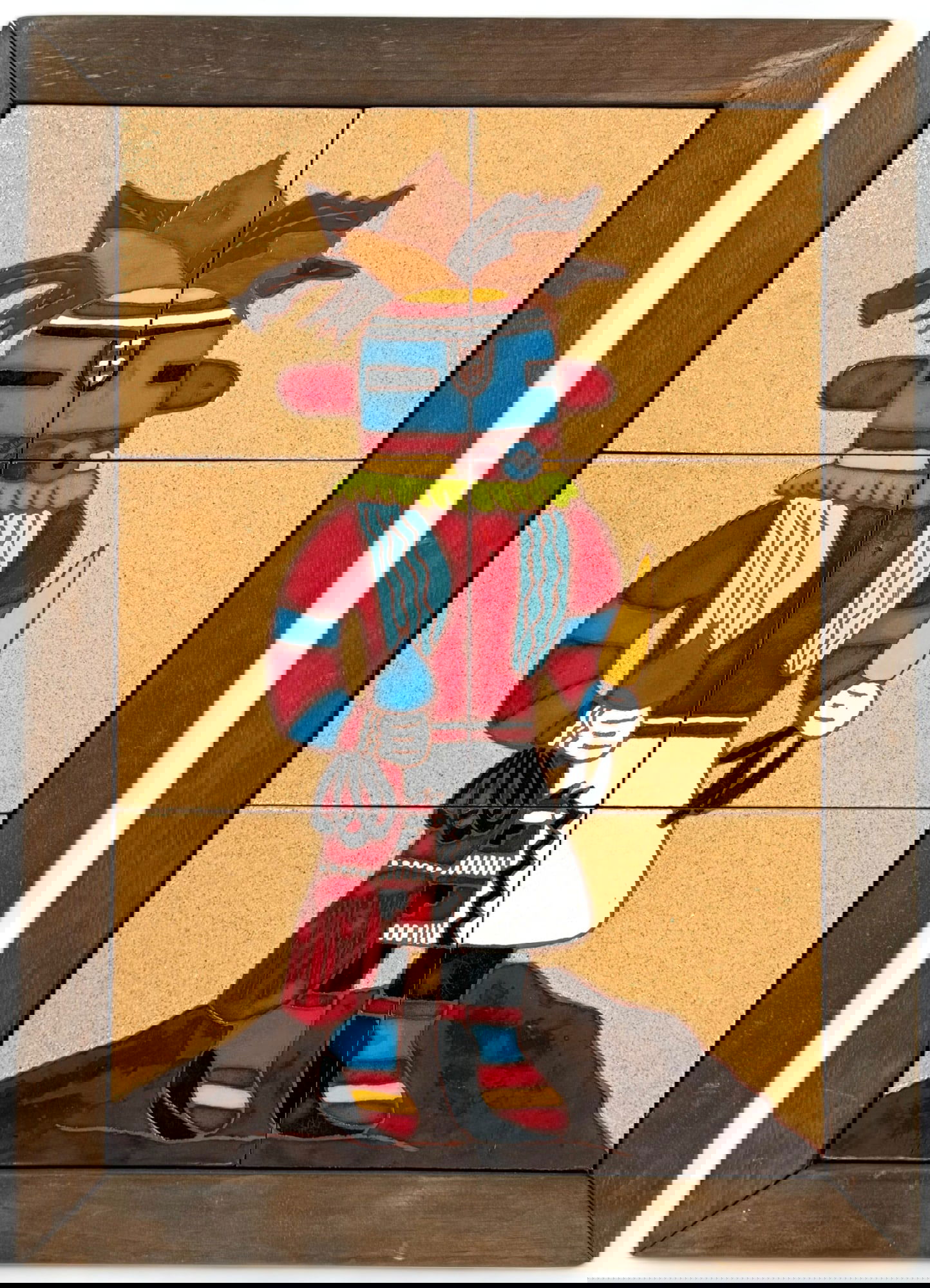 Vintage Territorial Tiles Tile Art Piece.: This art piece is made up of six painted tiles depicting a Native American figure. The back of the piece reads, "Handpainted by Territorial Tiles of Santa Fe 1977." It is in good condition. It measure