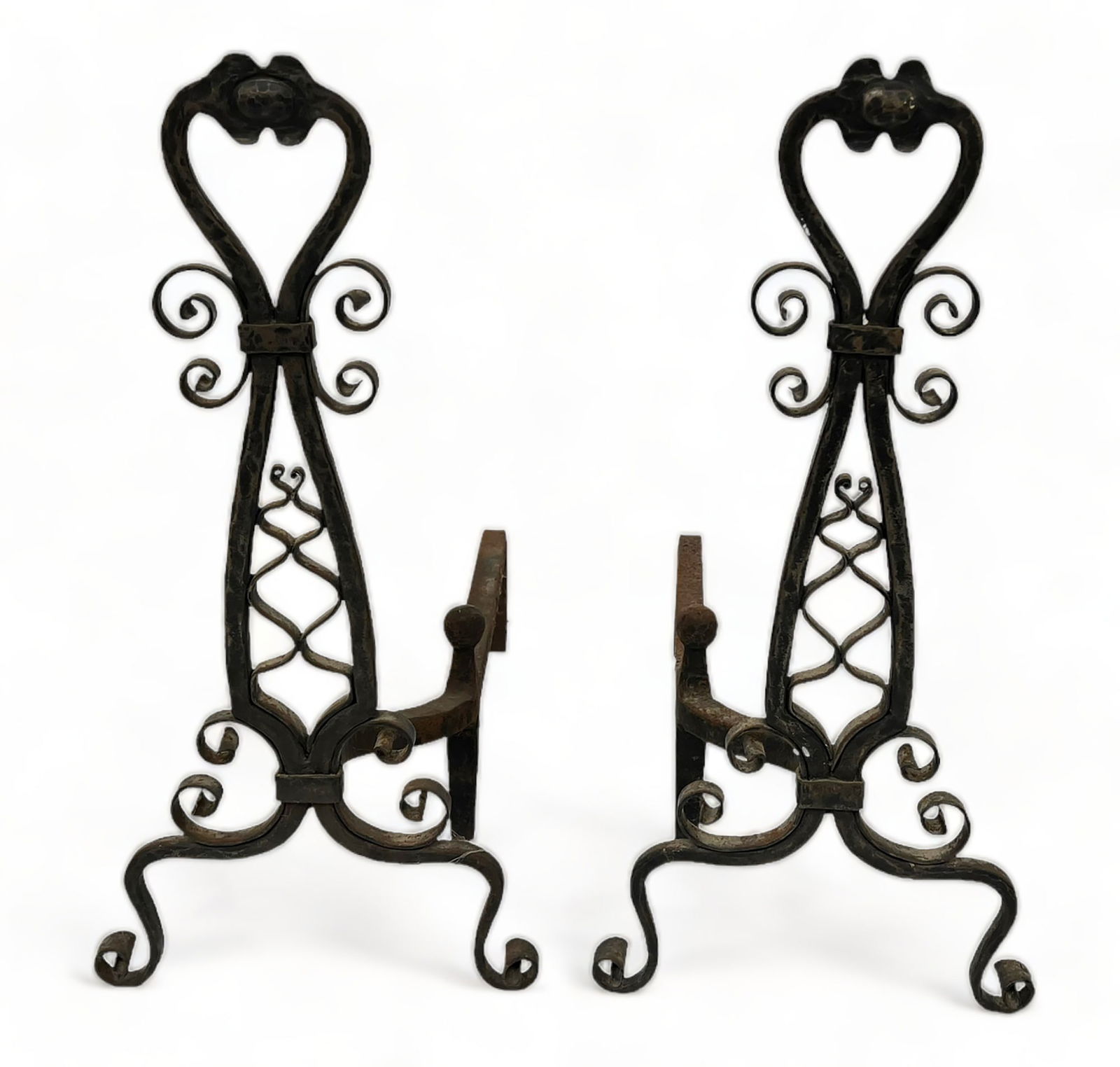 Pair of Wrought Iron Fireplace Andirons. (1 of 3)