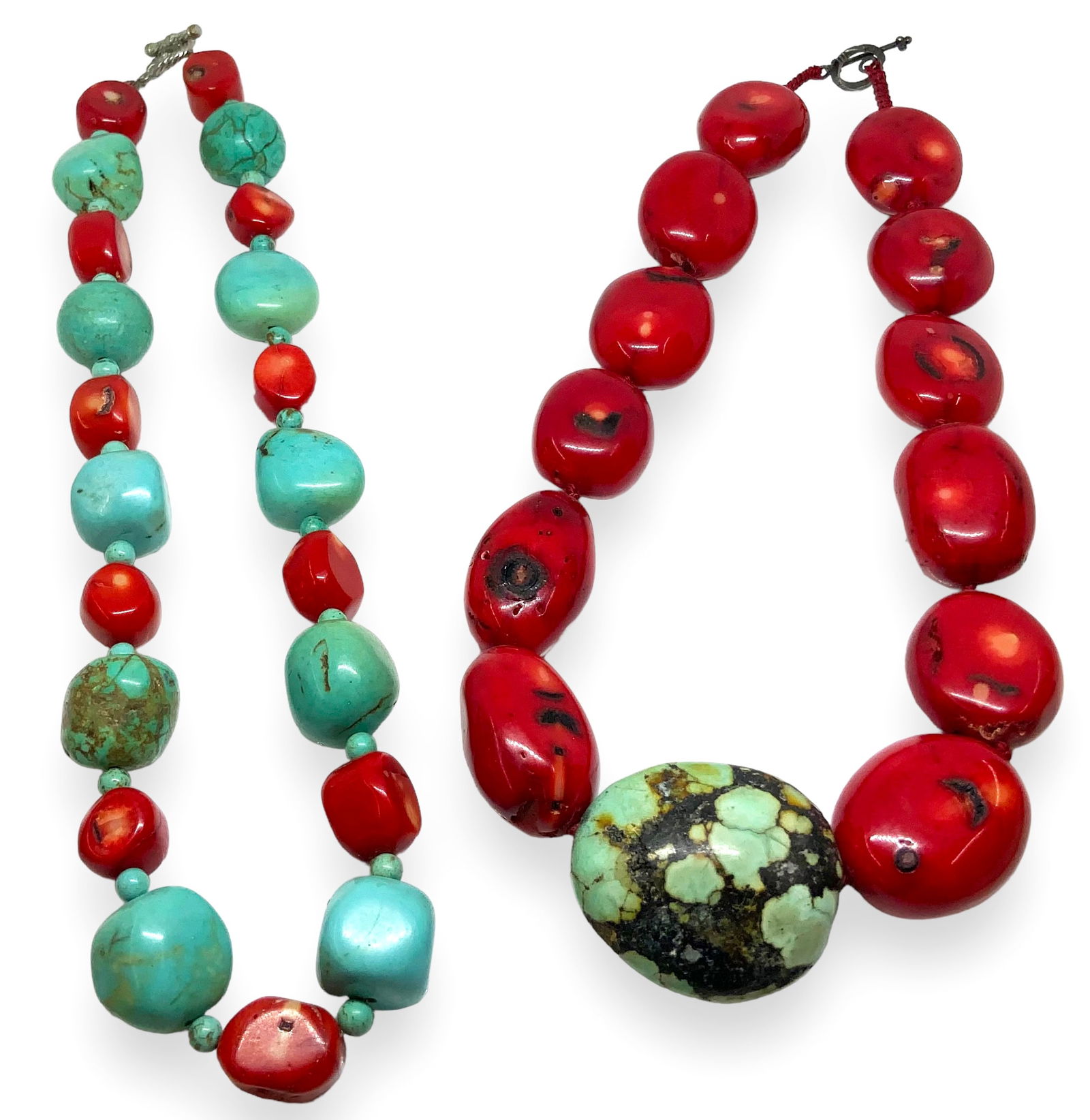 Lot: 2 Red Coral & Turquoise Necklaces. (1 of 2)