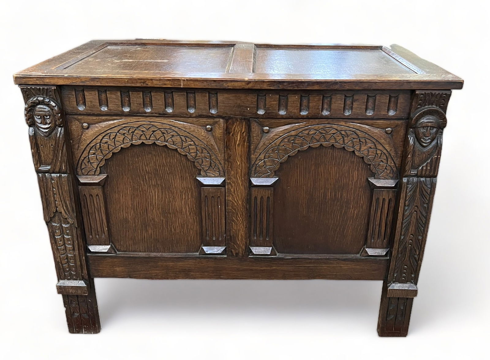 Antique Carved Oak Storage Chest or Coffer. (1 of 2)