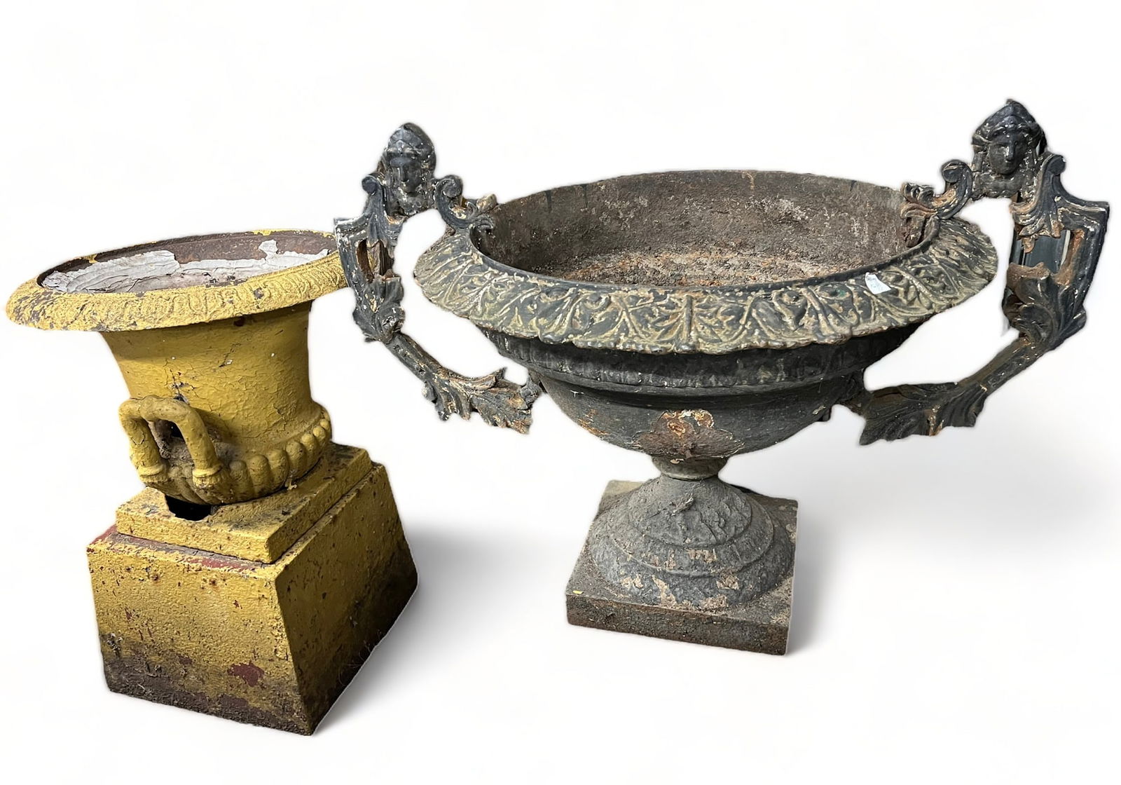 Lot of Two Cast Iron Urns or Planters. (1 of 2)