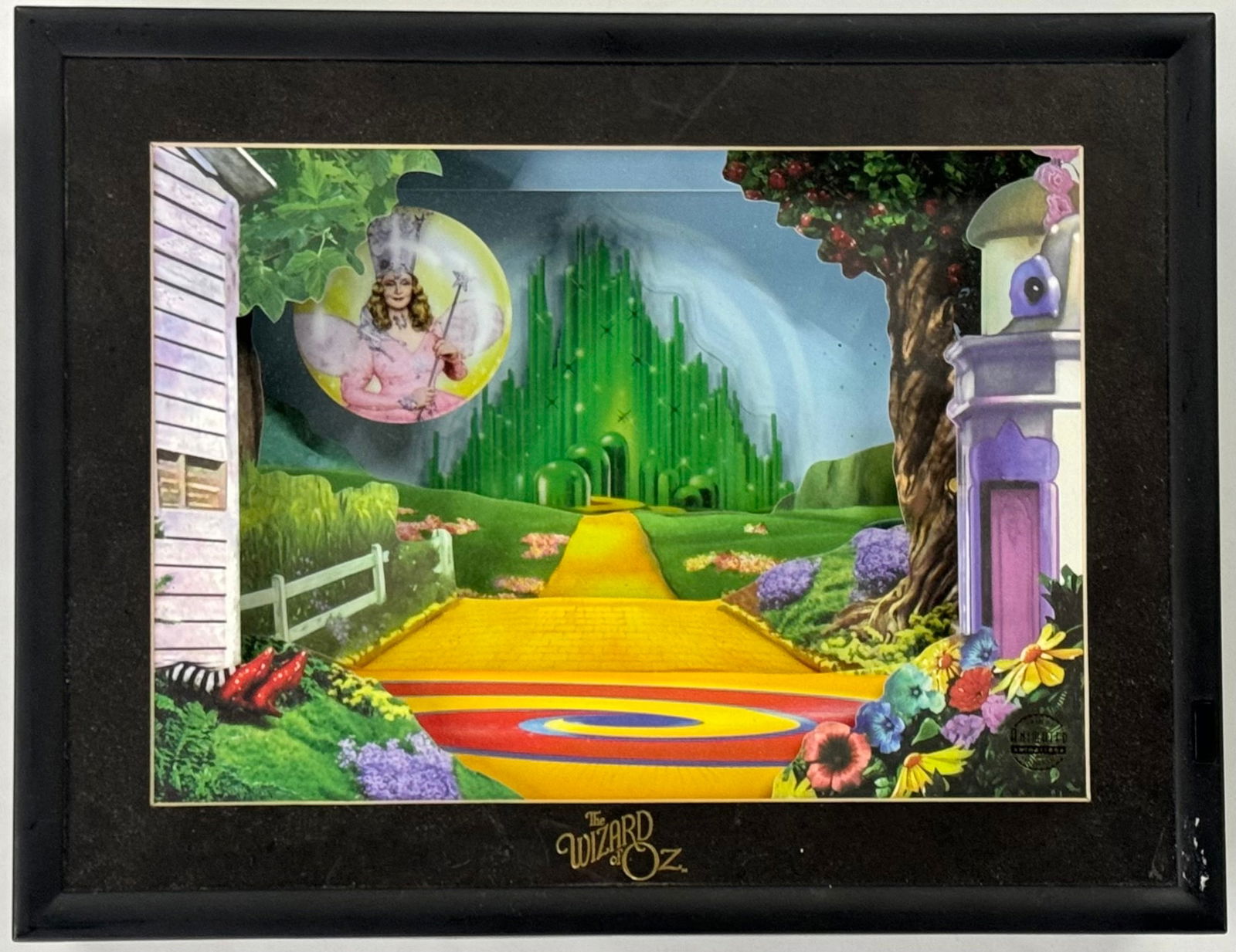 Wizard of Oz Animated Animations Pc.: This Piece has corrosion in the battery area. We are not sure if it works, because we didn't have fresh batteries to test it. We could not get it to work properly. It measures 13 3/8" x 17 3/8" x 3".