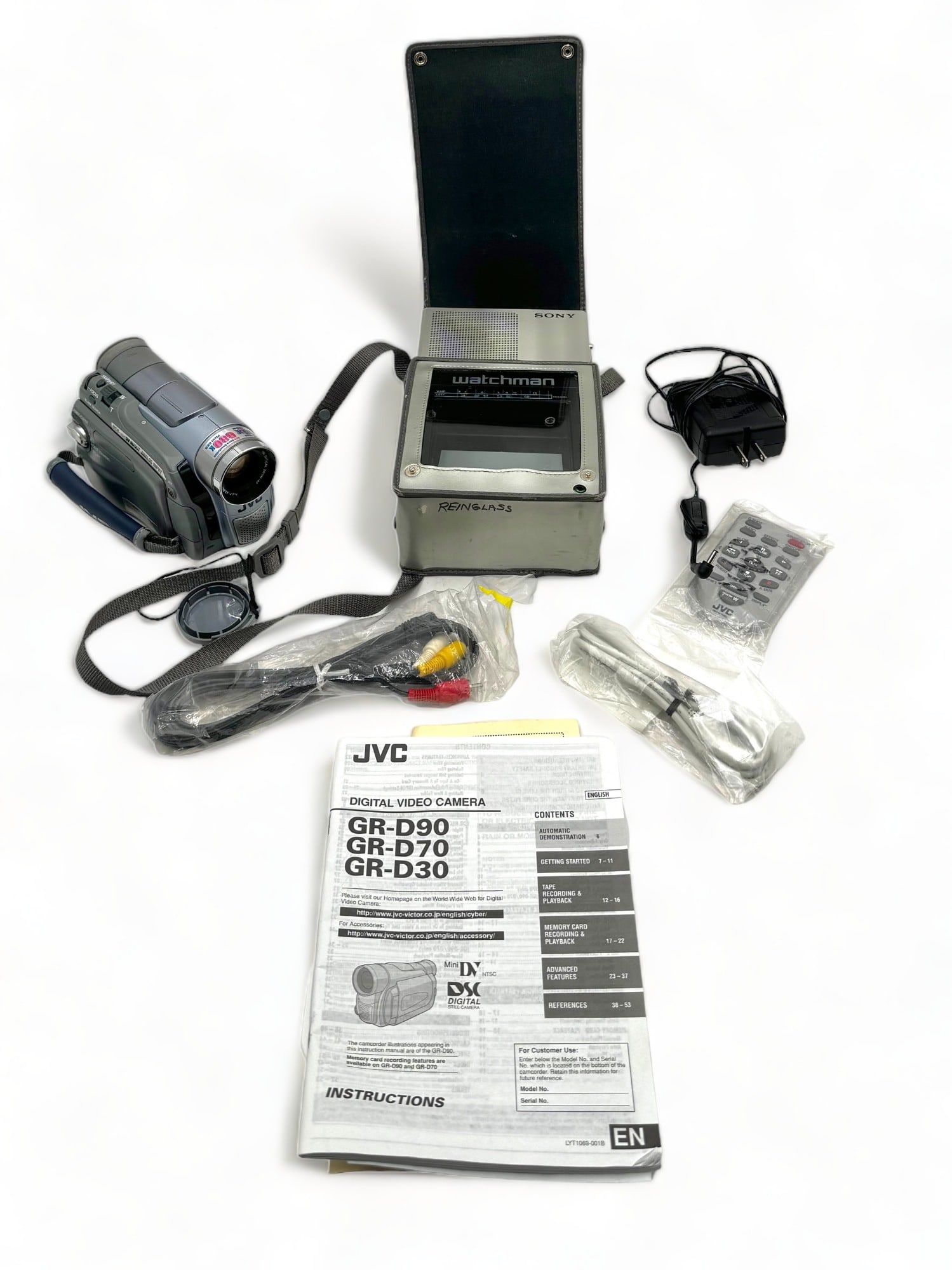 Lot: Sony FD-40A Watchman & JVC GR-D90U Camera. (1 of 2)