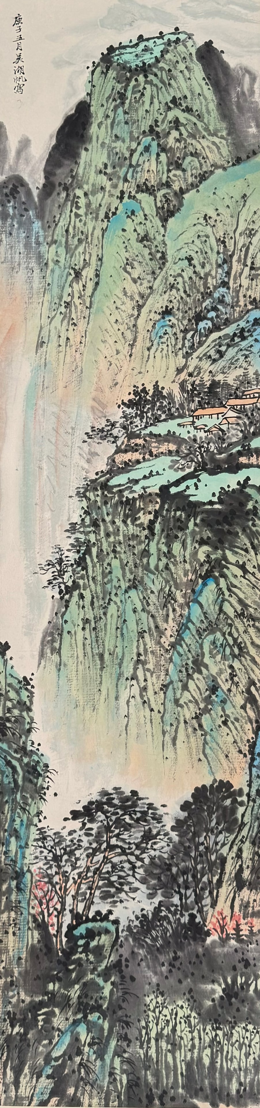 Chinese Ink & Color Scroll Painting on Paper. (1 of 5)