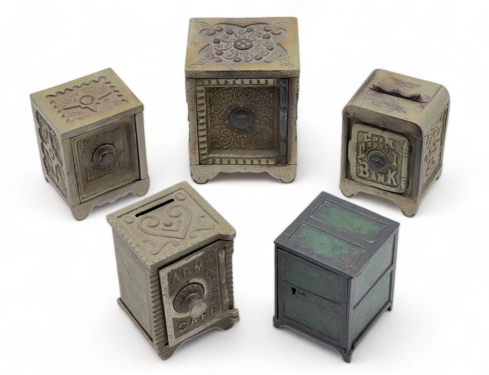 Lot of 5 Antique Coin Bank Safes. (1 of 4)