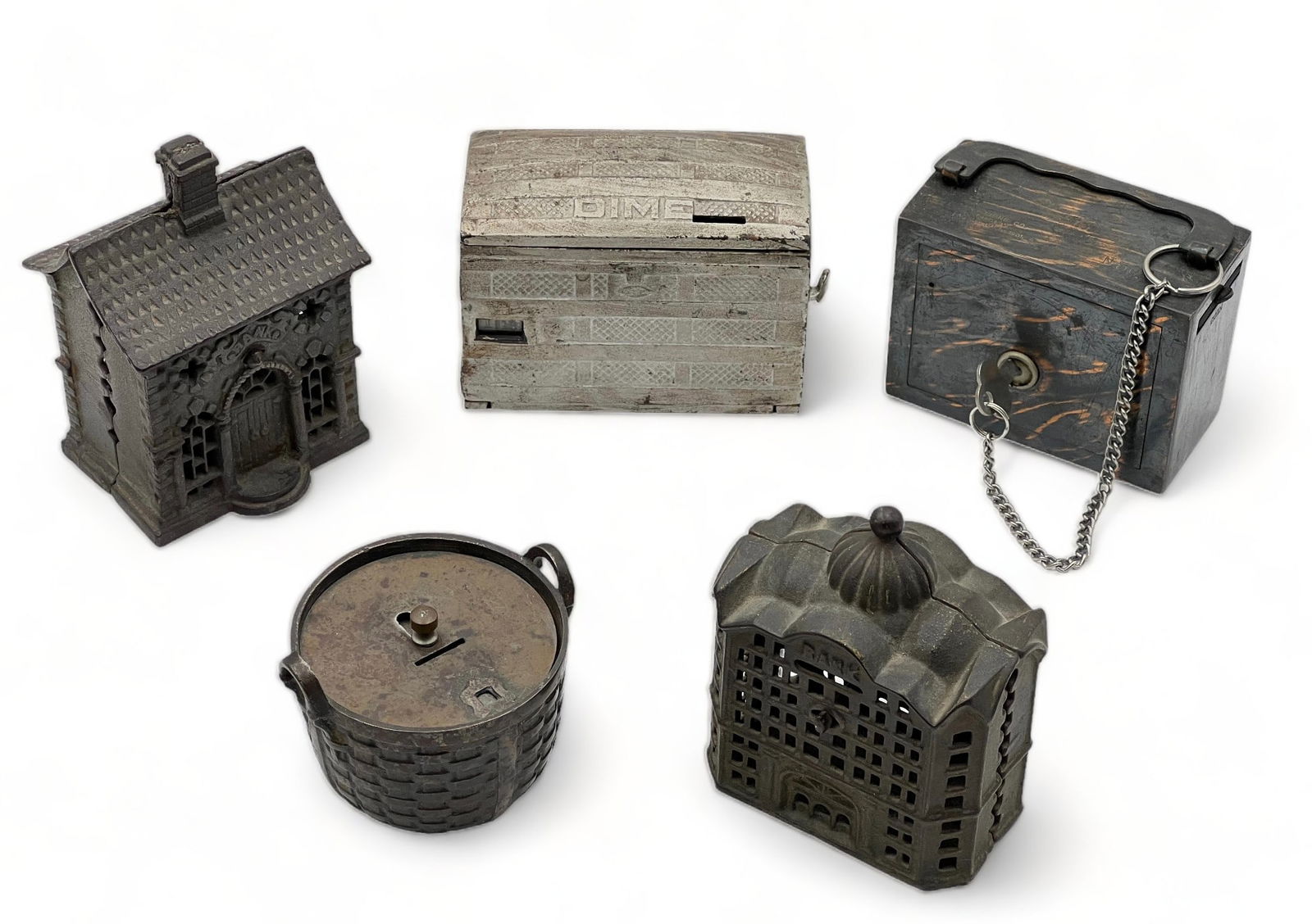 Lot of 5 Antique Coin Still Banks. (1 of 4)