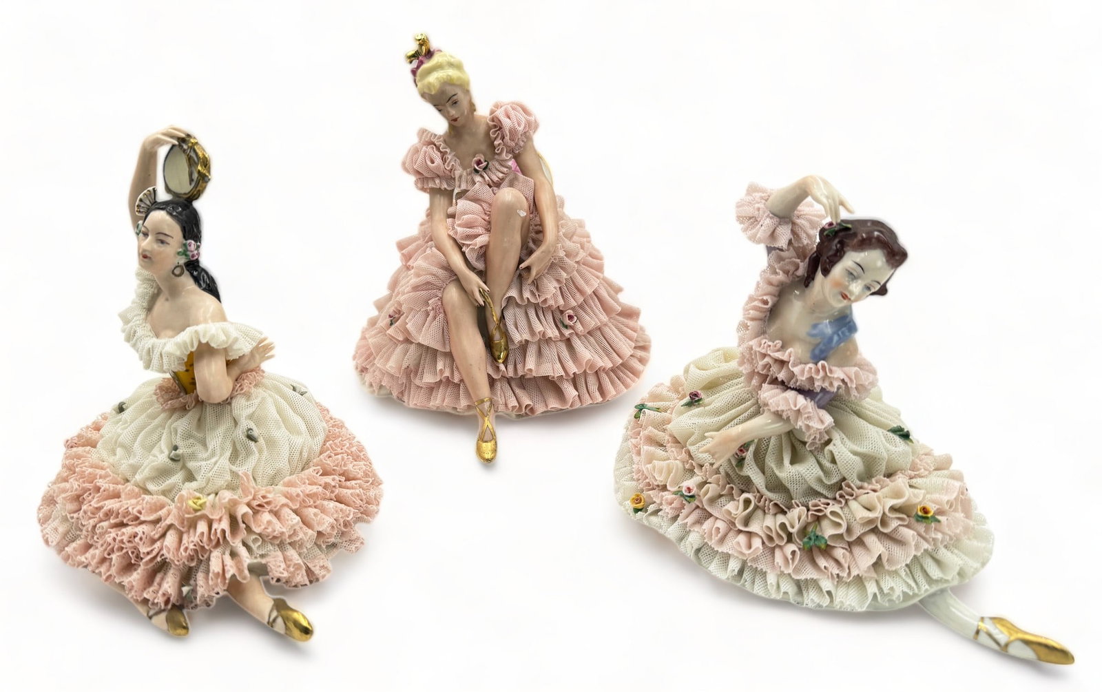 Lot of 3 German Dresden Lace Dancer Figurines. (1 of 3)