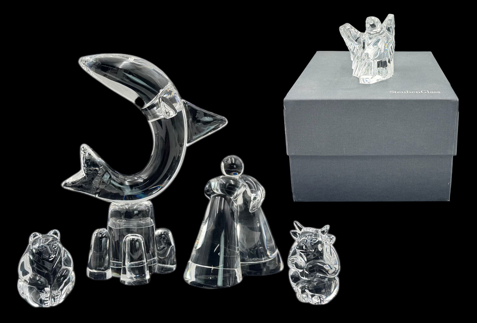 Lot: 5 Steuben Glass Figurines- Eagle, Bear, etc. (1 of 5)