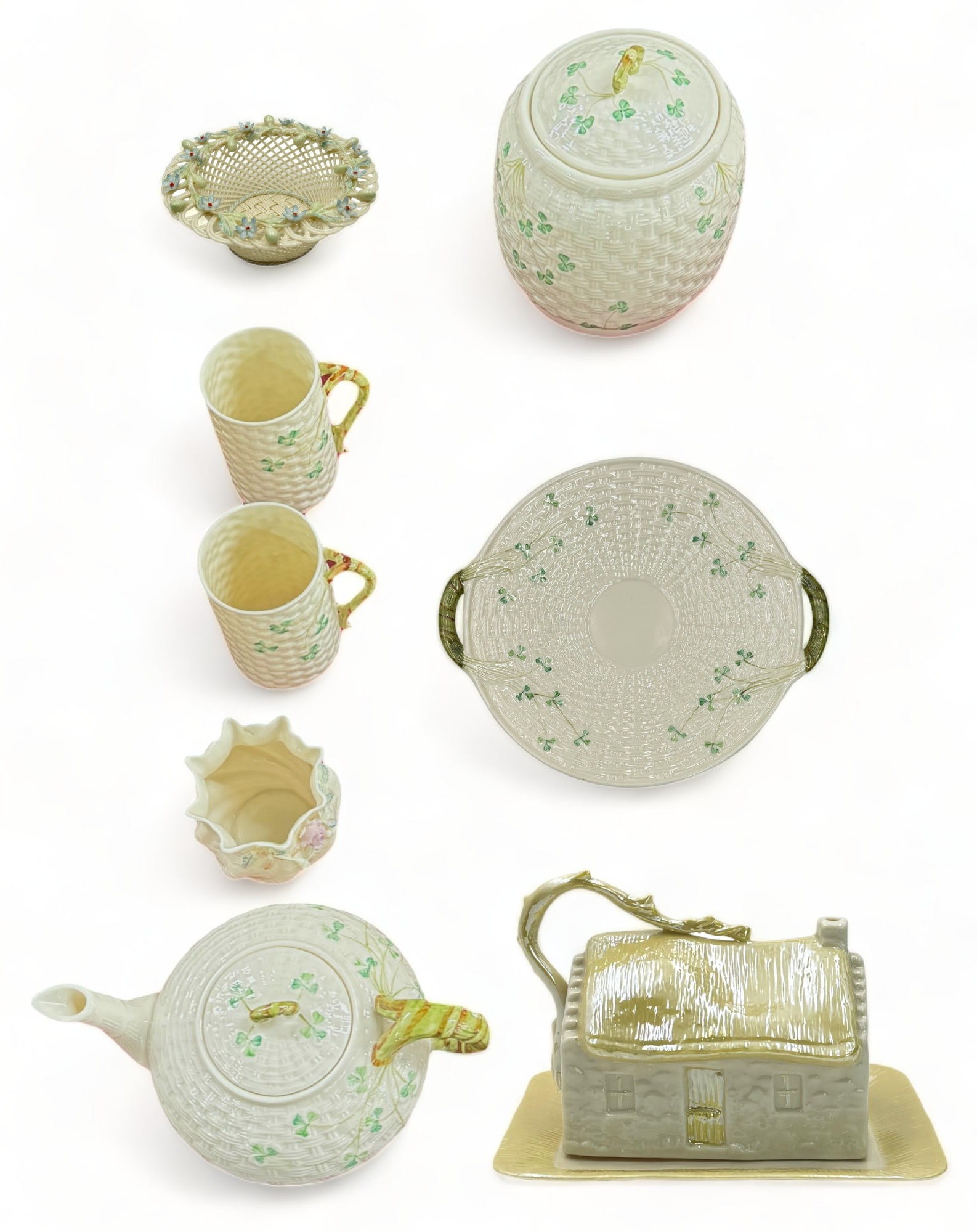 Lot of Belleek Porcelain- Basket, Teapot, etc. (1 of 2)