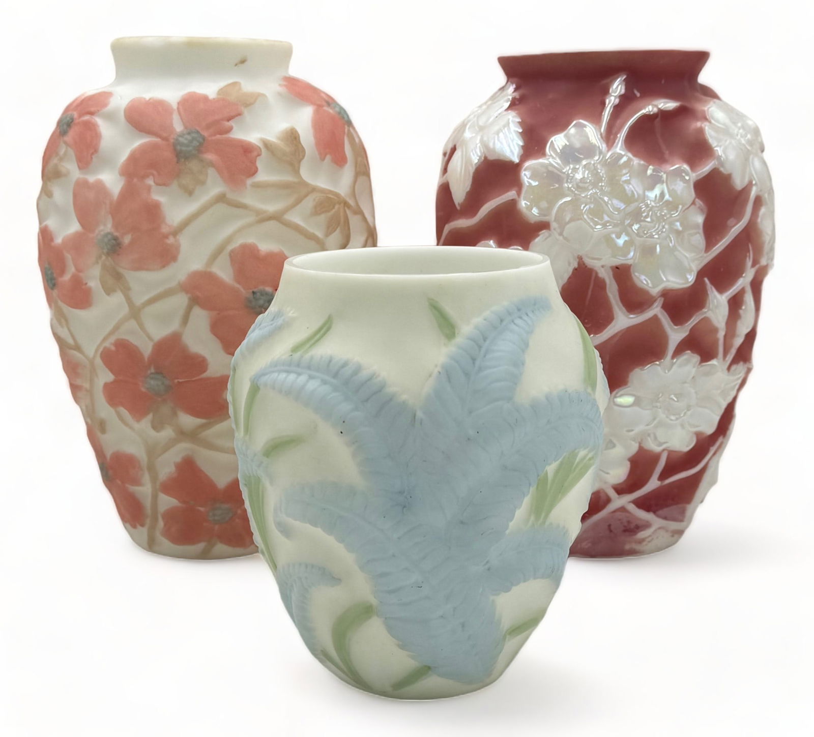 Lot of 3 Phoenix Glass Vases w/ Flowers. (1 of 6)