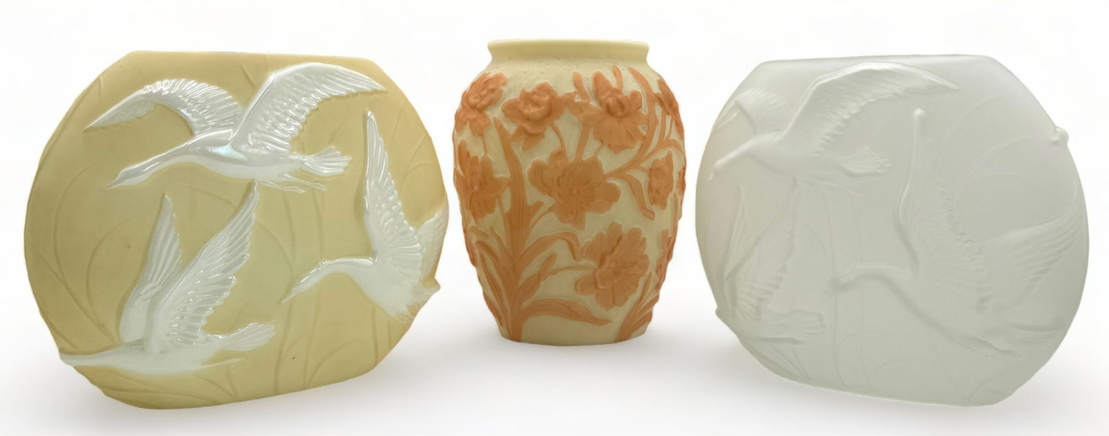 Lot of 3 Phoenix Glass Vases- Flowers, Geese. (1 of 3)