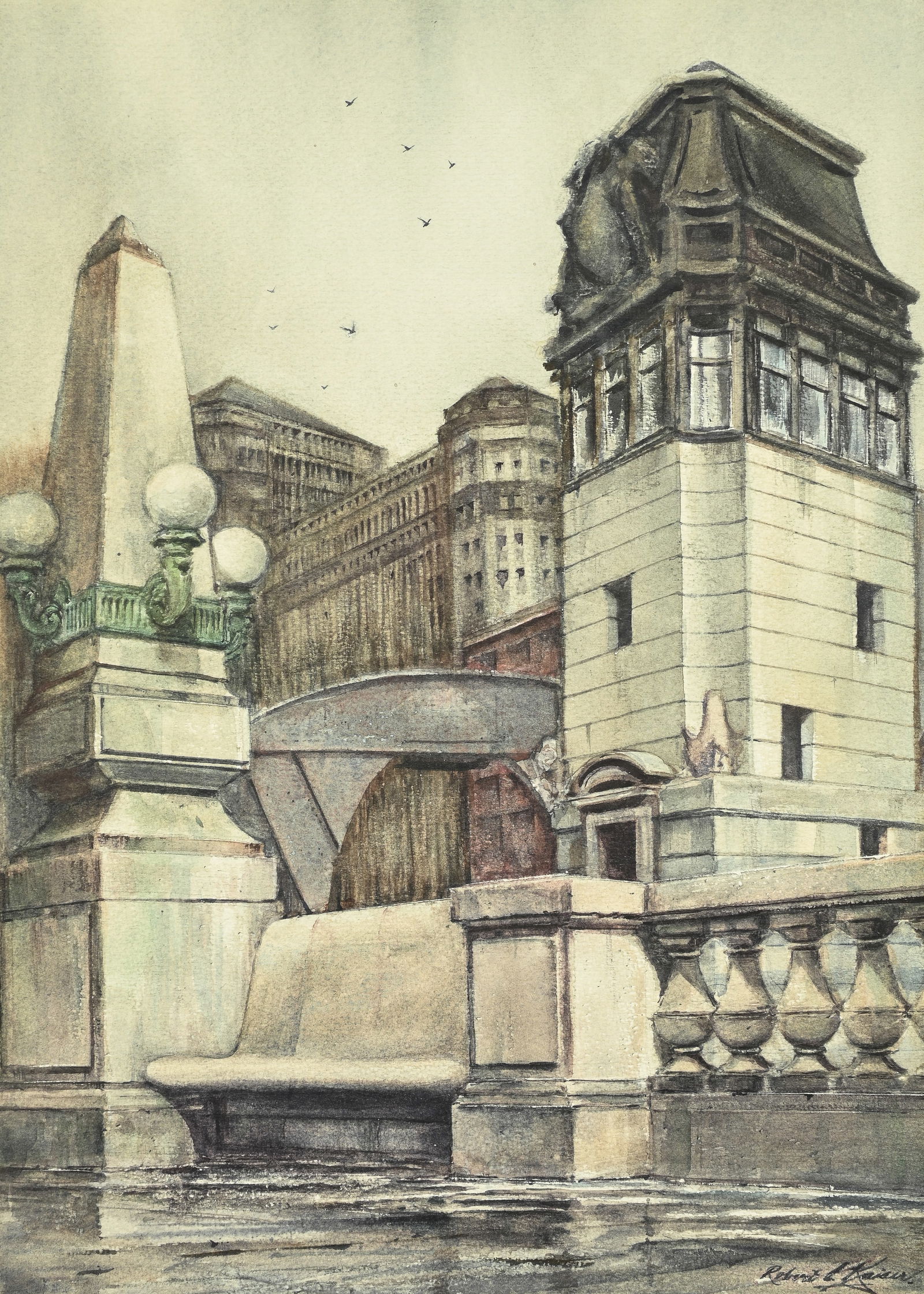 Watercolor of LaSalle Street, Robert Kaiser. (1 of 7)