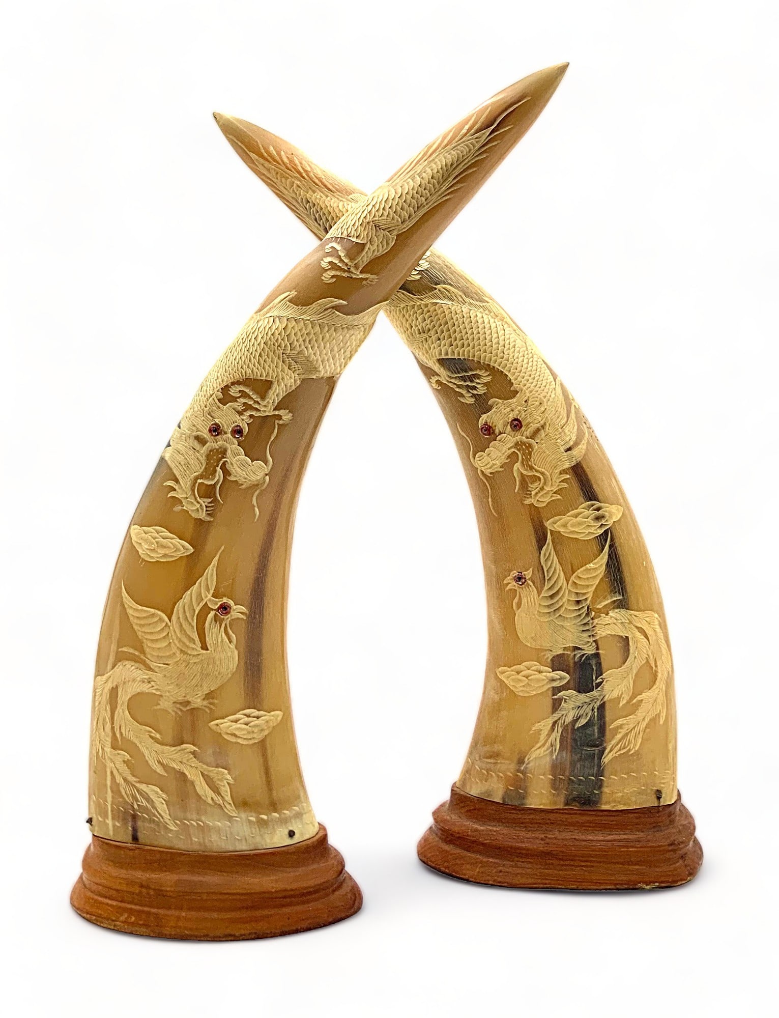 Pair of Chinese Carved Buffalo Horns. (1 of 6)