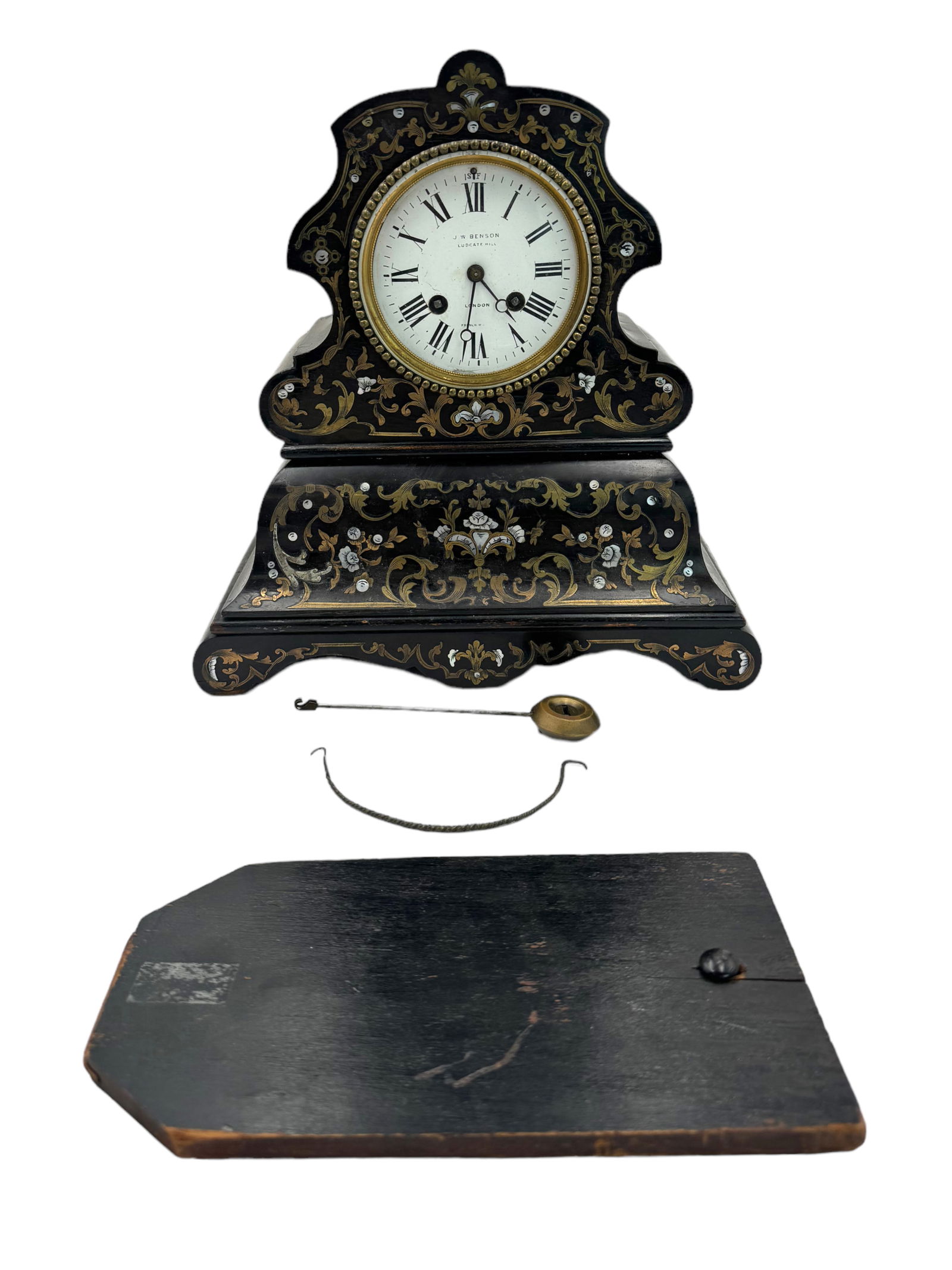 J.W. Benson Mantel Clock w/ Mother of Pearl Inlay. (1 of 3)