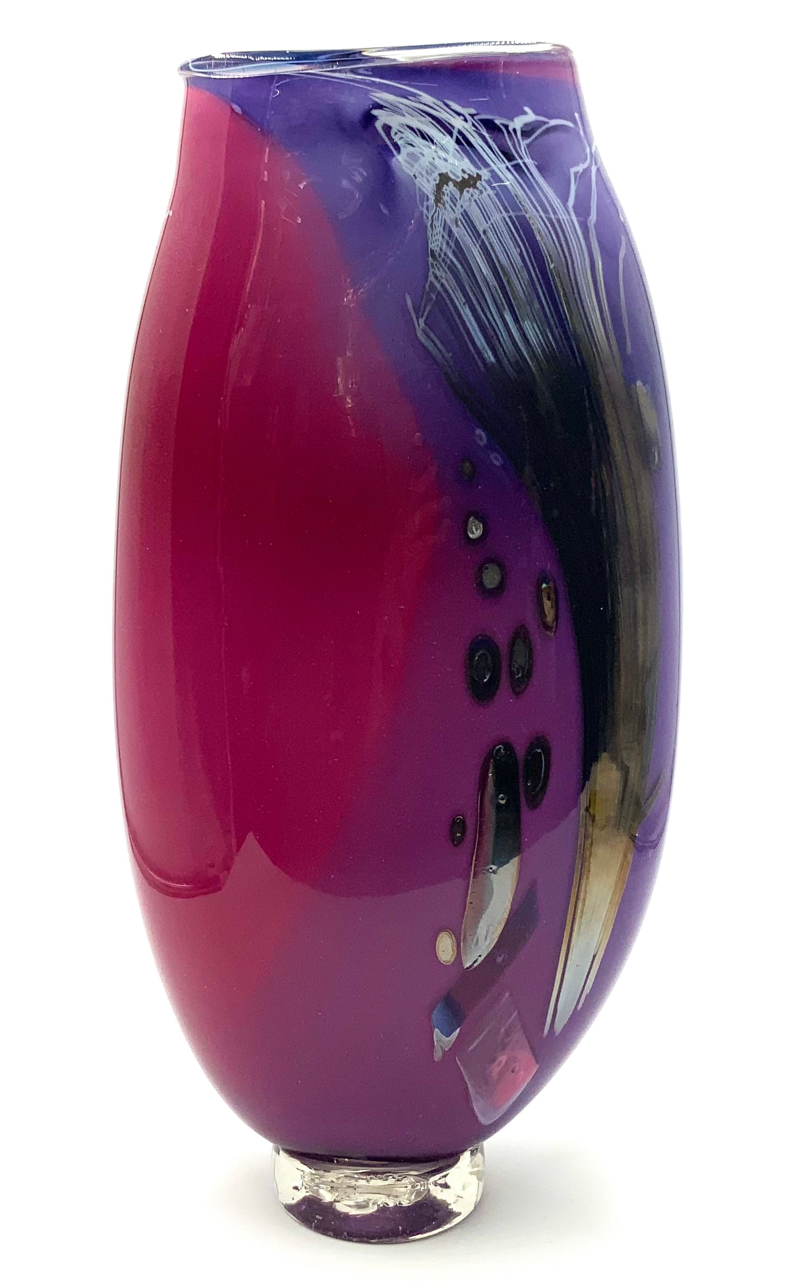 Signed Christopher Hawthorne 16" Art Glass Vase. (1 of 4)