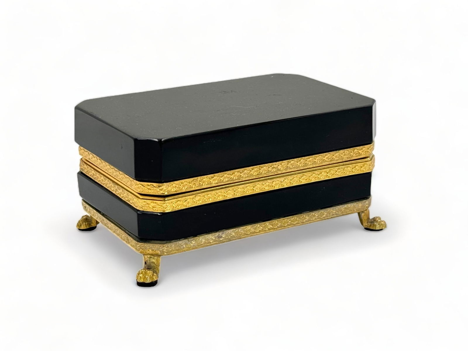 Black Opaline Glass Dresser Box w/ Paw Feet. (1 of 5)