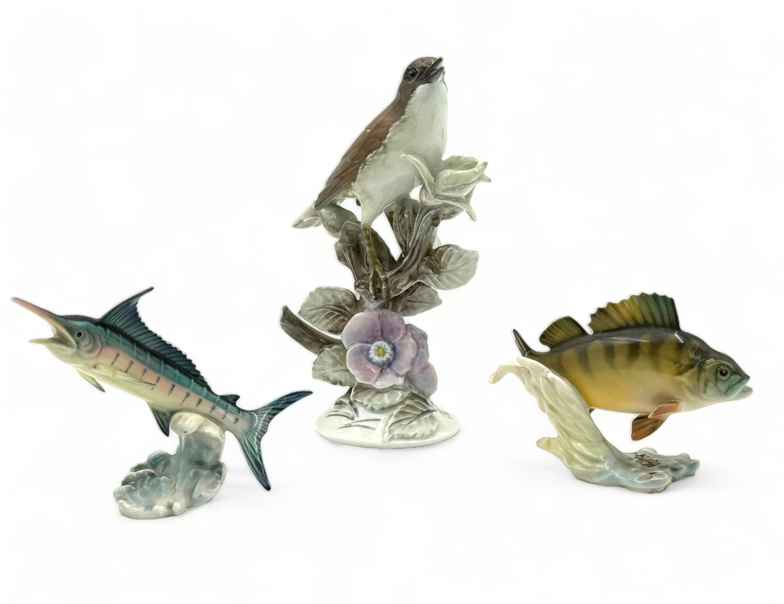 Lot of 3 German Porcelain Figurines- Fish and Bird (1 of 3)