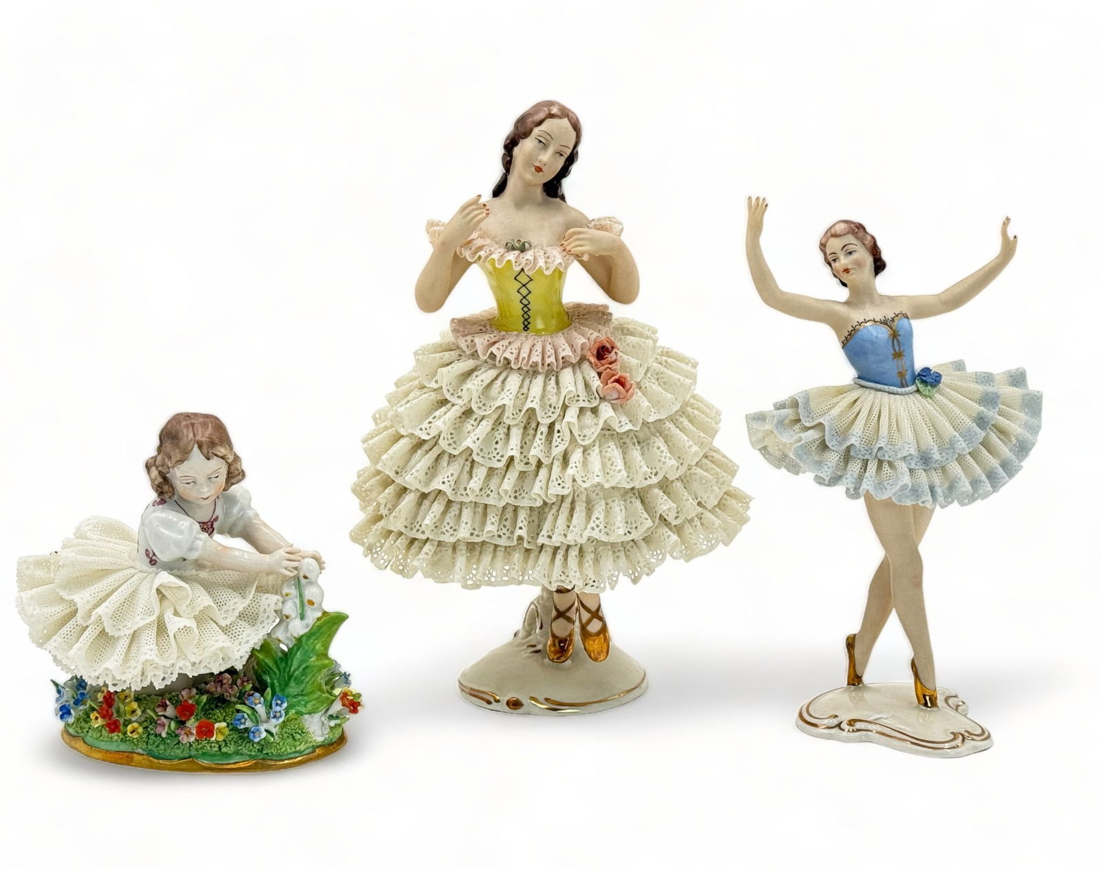 Lot of 3 Dresden Germany Lace Figurines. (1 of 3)