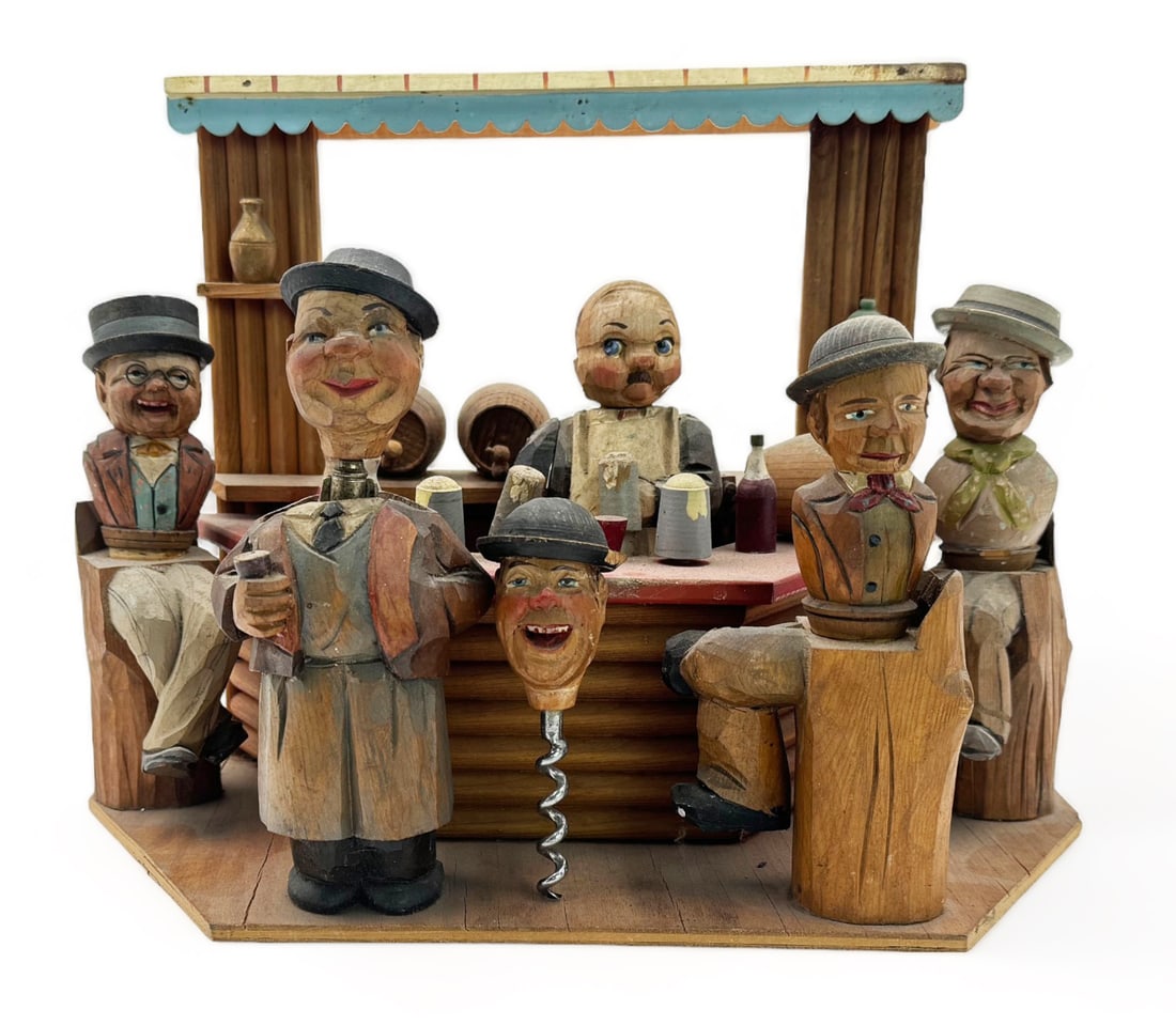 Attributed to Anri Carved Musical Bar Scene. (1 of 3)